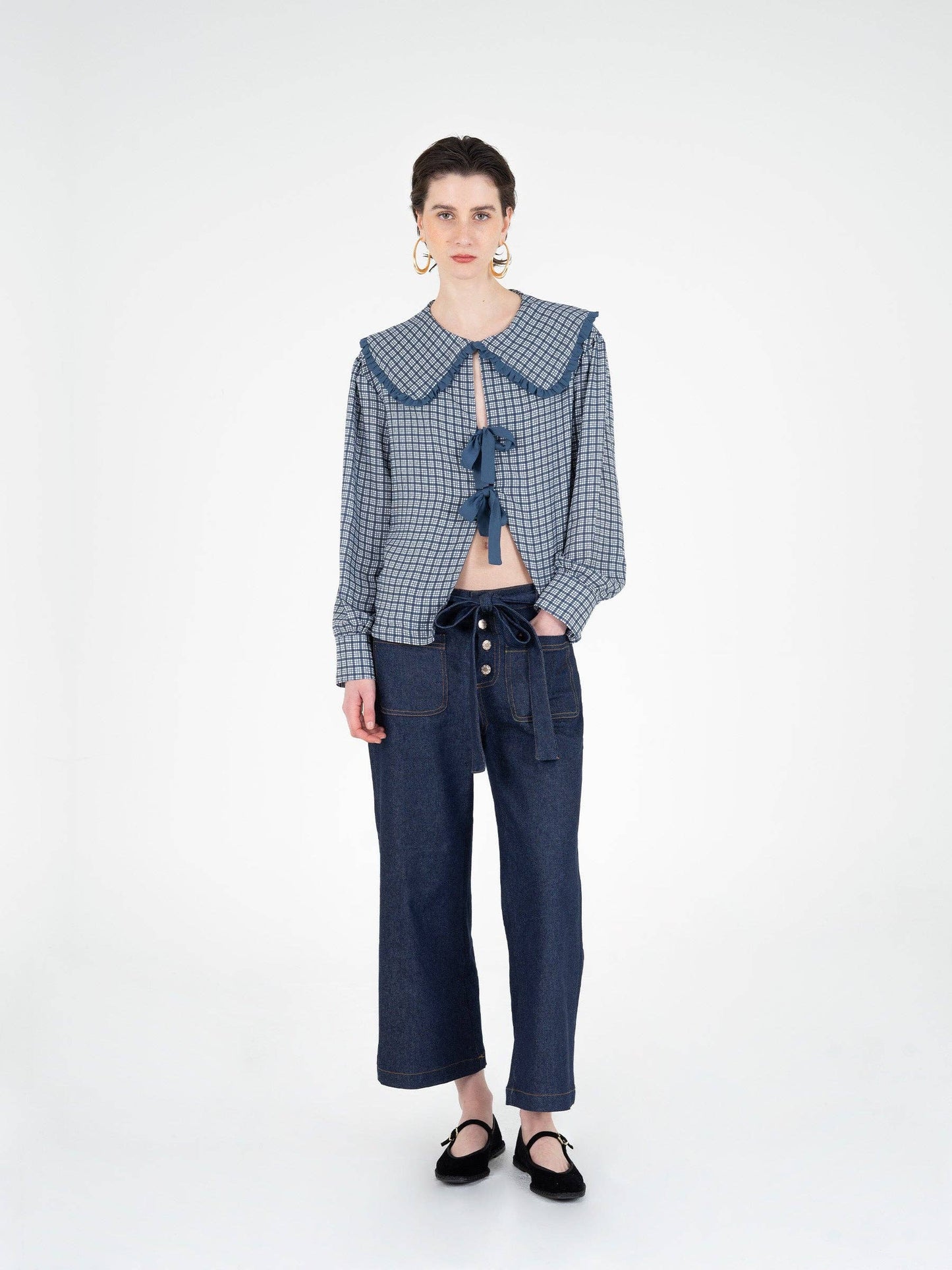 Bow Blouse w/ Maxi Bib Bollar (Mystic Tartan)