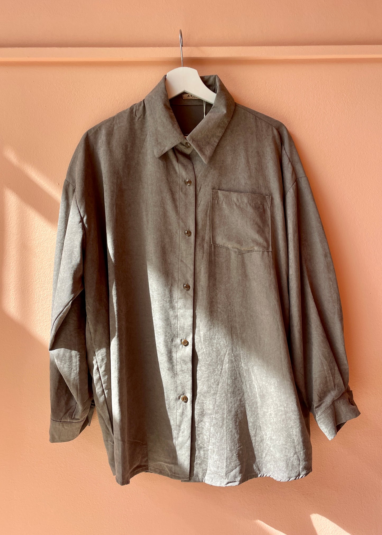 Oversized Shirt w/ Knit Shoulder Panel (Grey)