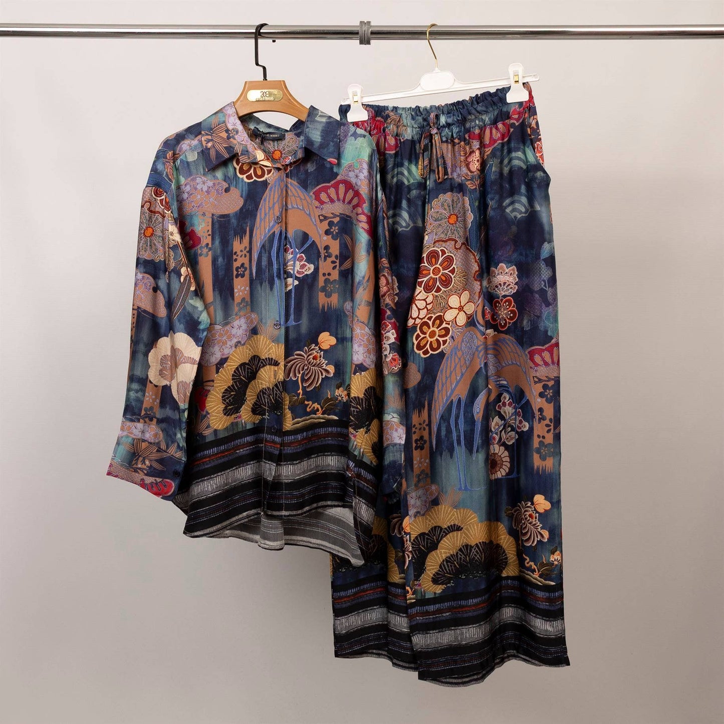 Printed Satin Shirt (japan blue)
