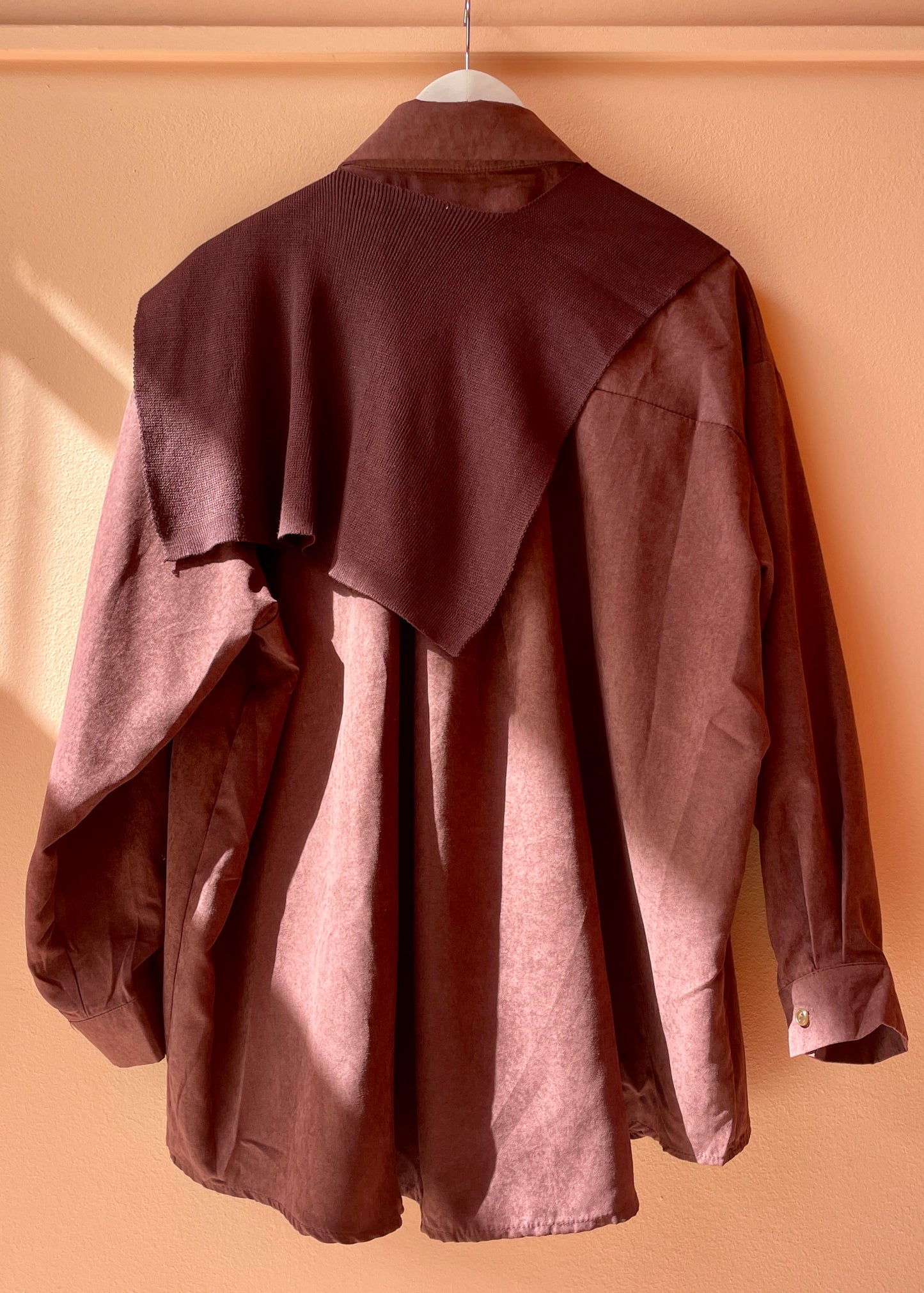 Oversized Shirt w/ Knit Shoulder Panel (Burgundy)