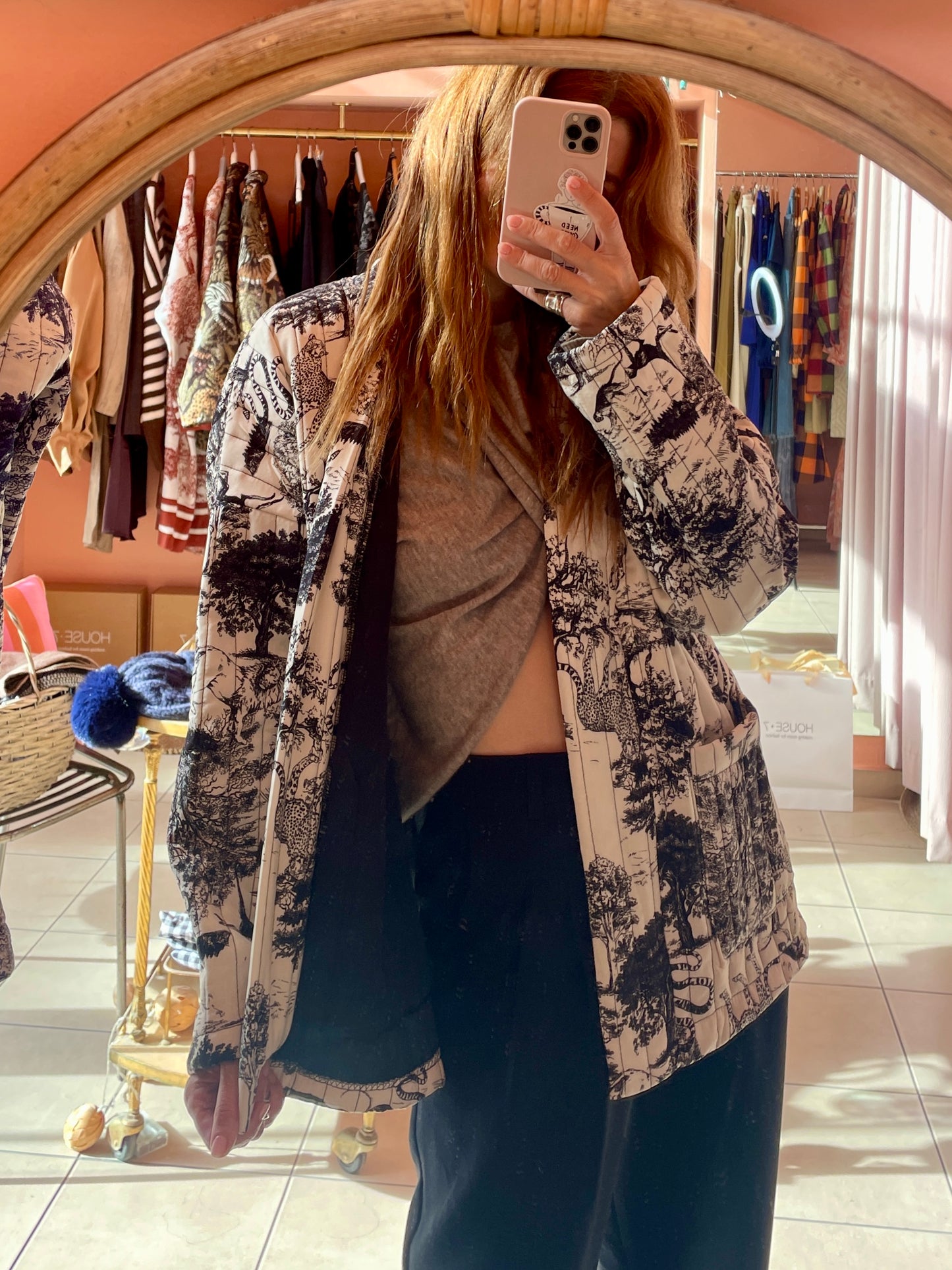 Quilted Printed Jacket - Black