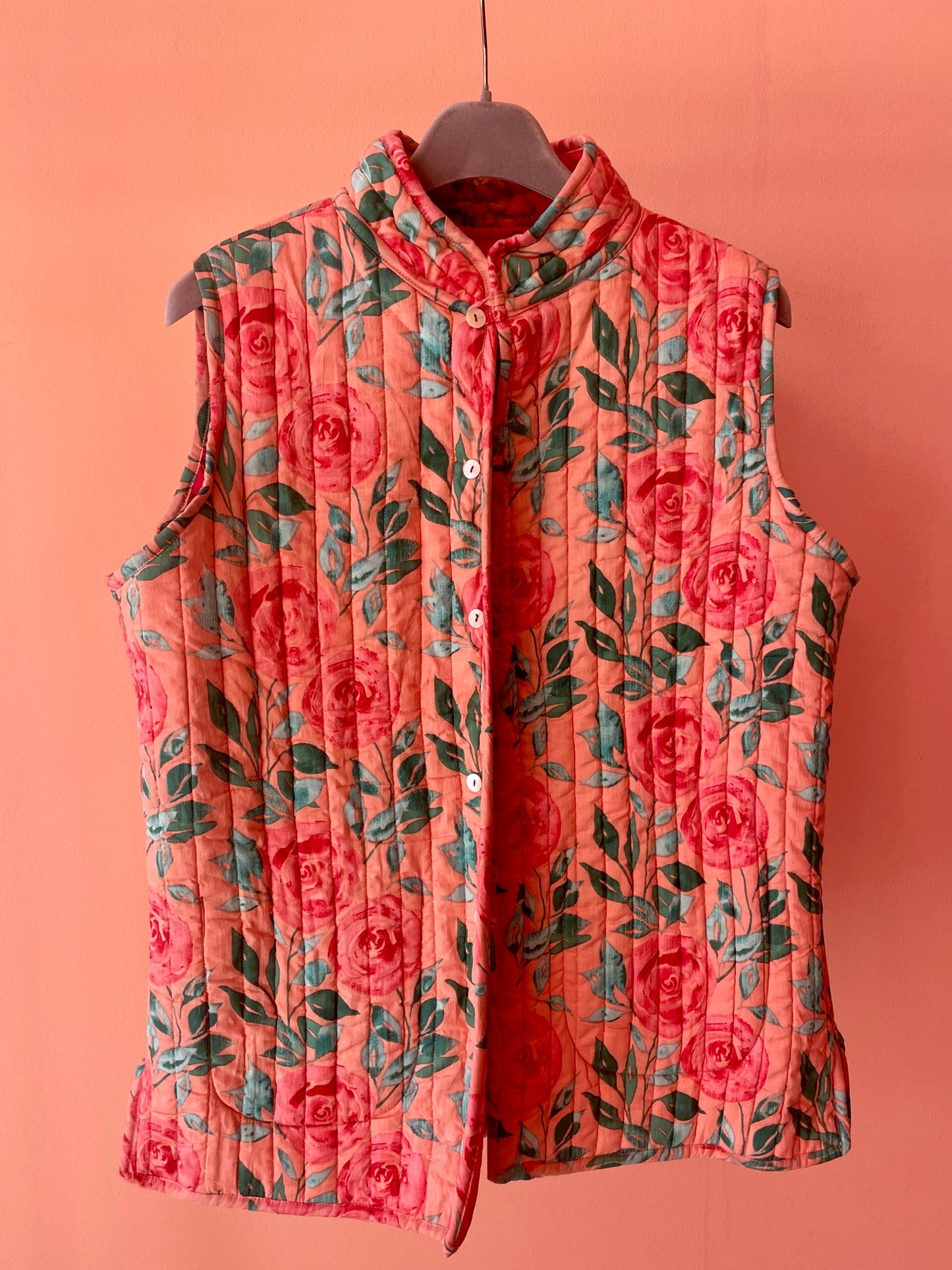 Cotton Double-Faced Vest (Flowers Pink)