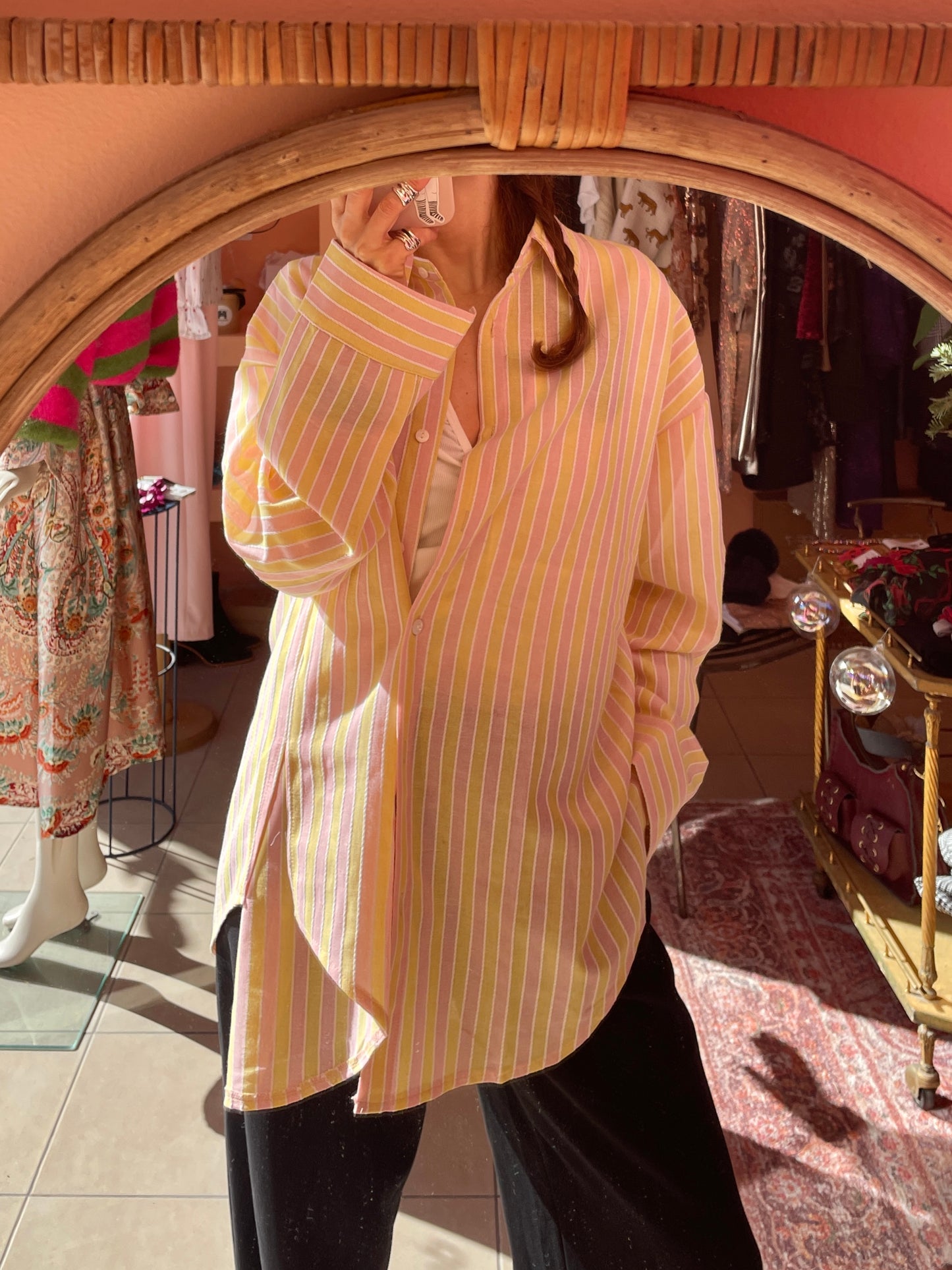 Cotton Oversized Shirt (pastel pink/yellow)