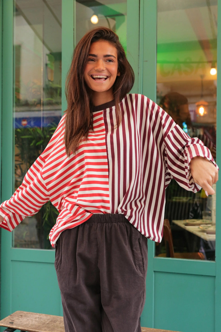 Pink Striped Café Top