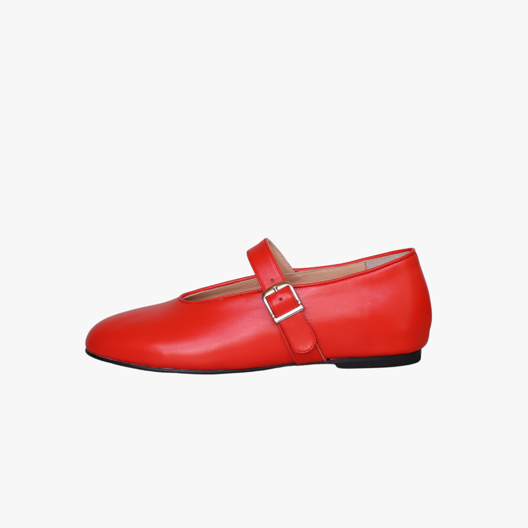Leather Ballet Flats (Red)