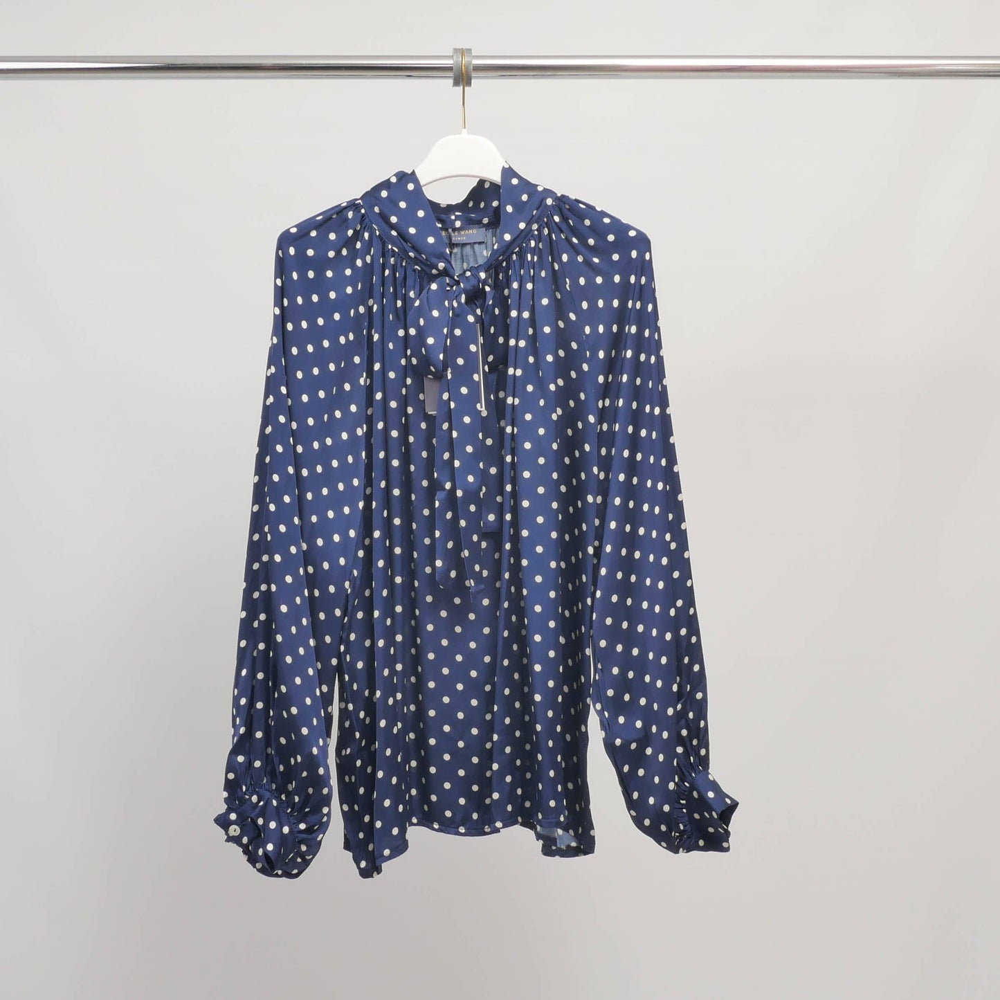 Polka Dot Satin Blouse (Navy Blue)
