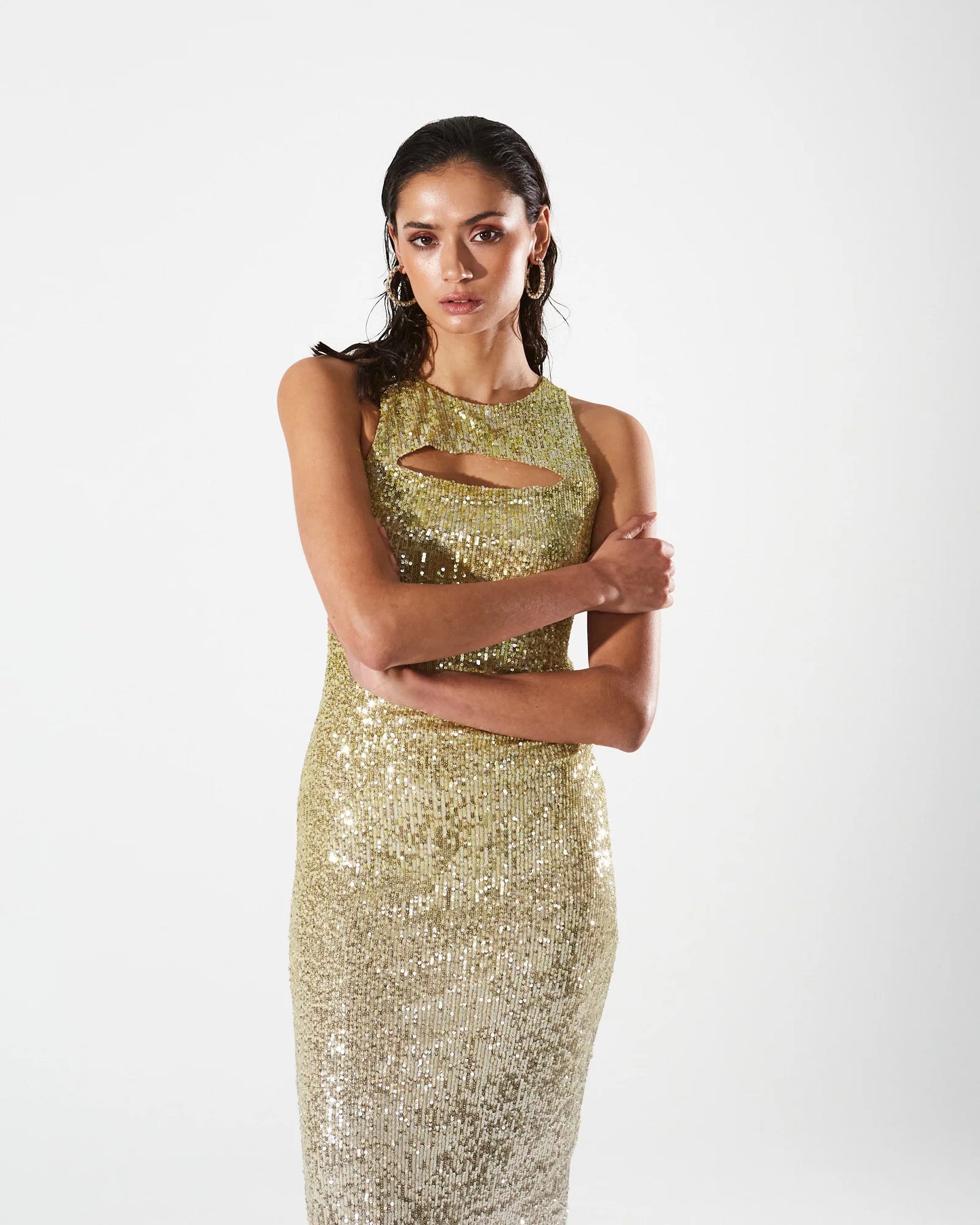 Sienna Sequin Midi Dress (Lime)