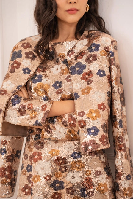 Sequinned Cropped Jacket (floral)