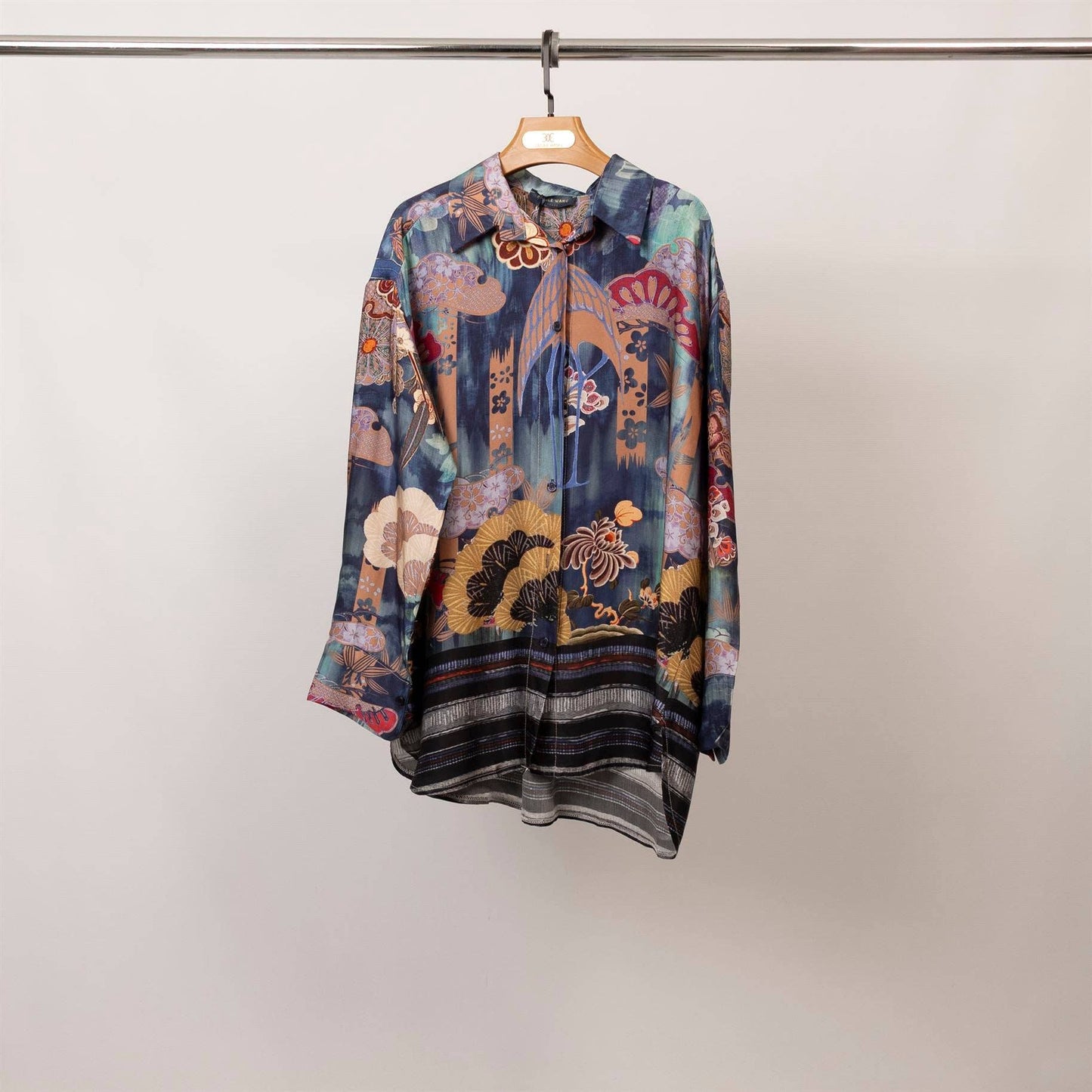Printed Satin Shirt (japan blue)