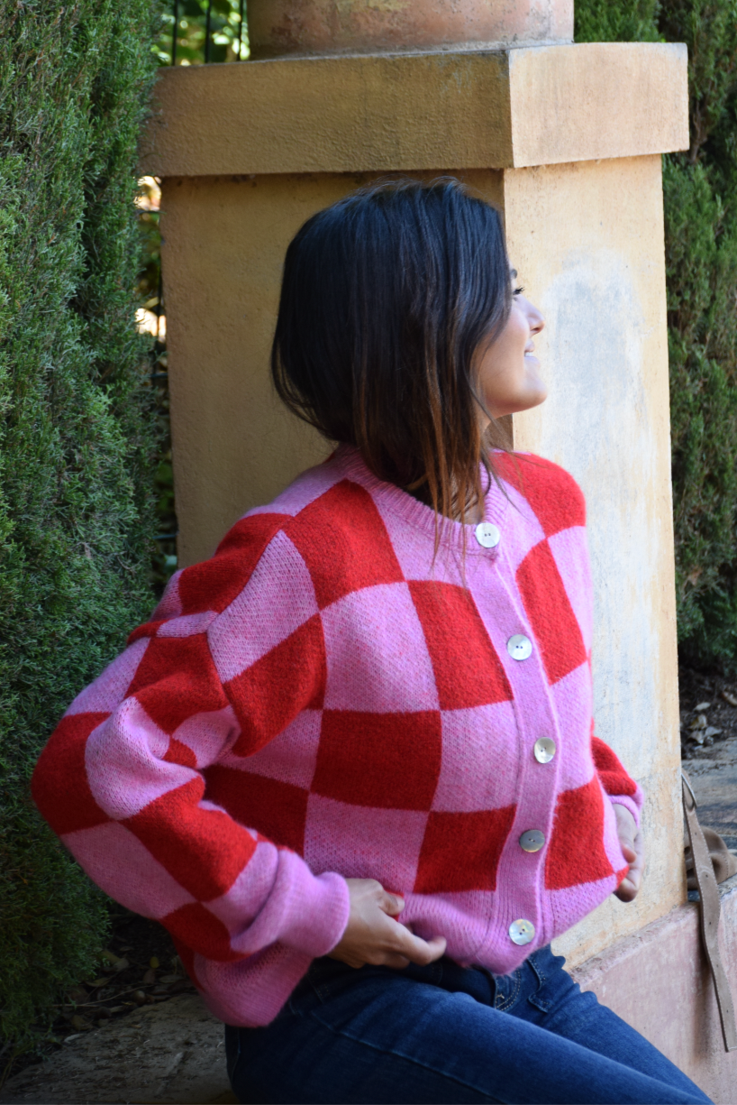 Valentina Knitted Cardigan (Red & Pink)