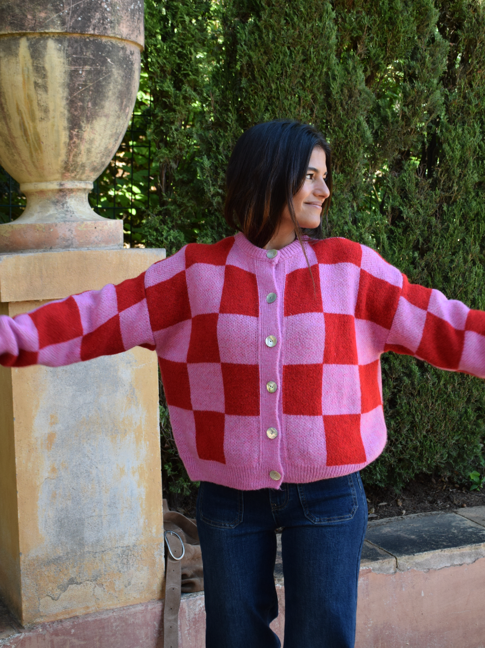 Valentina Knitted Cardigan (Red & Pink)