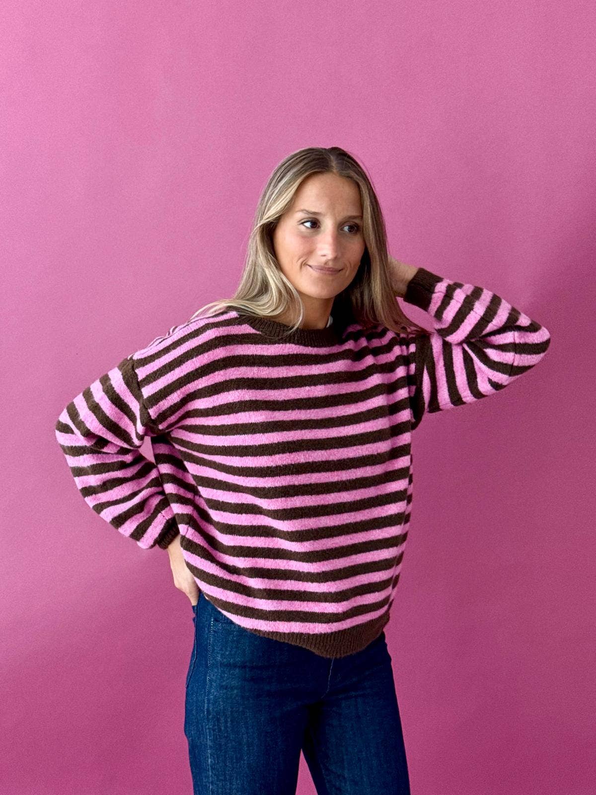 Pia Knitted Sweater (Brown/Pink)