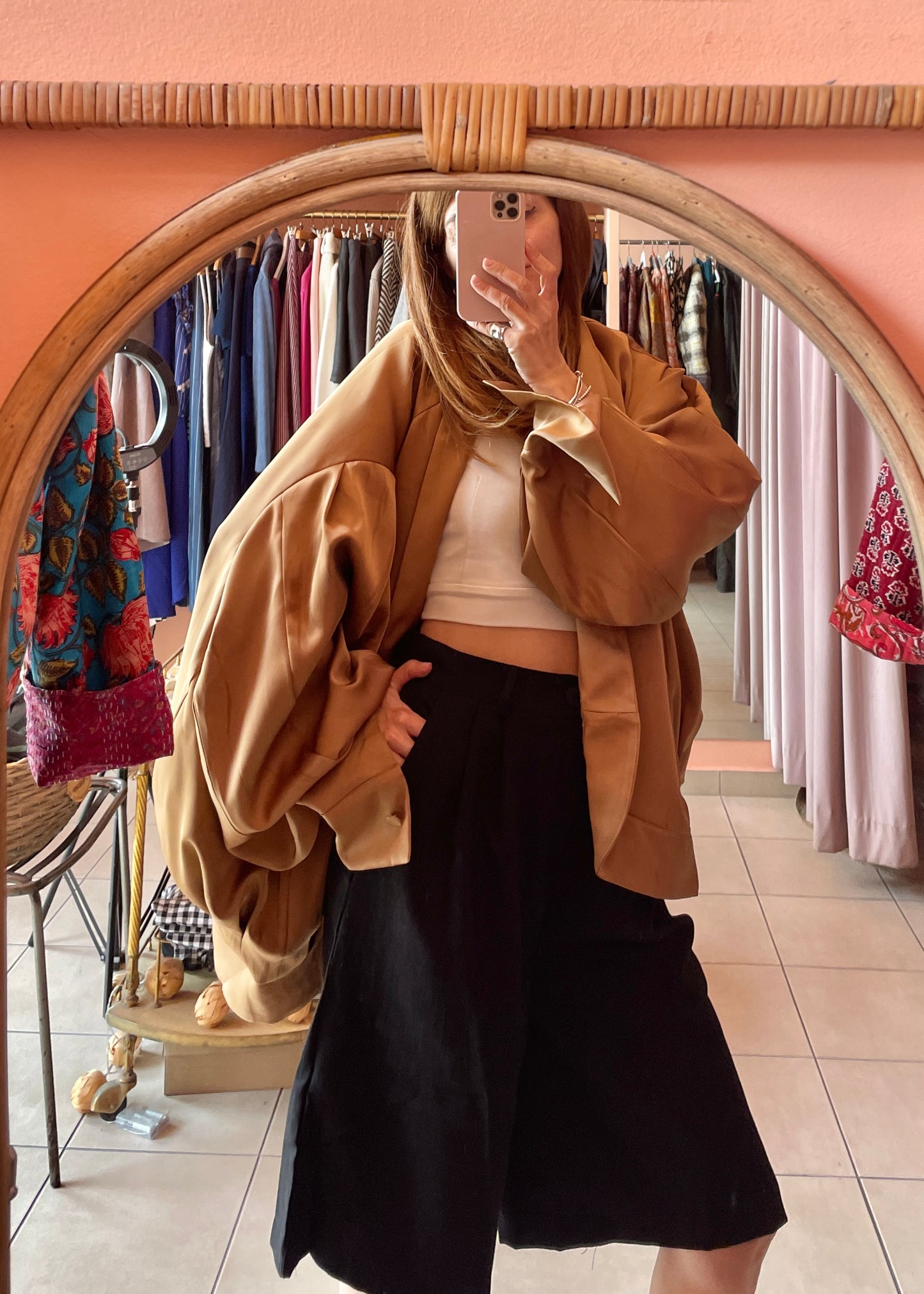 Oversized Satin Jacket (Camel)