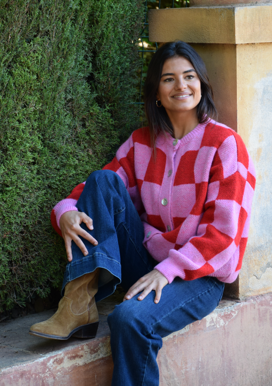 Valentina Knitted Cardigan (Red & Pink)