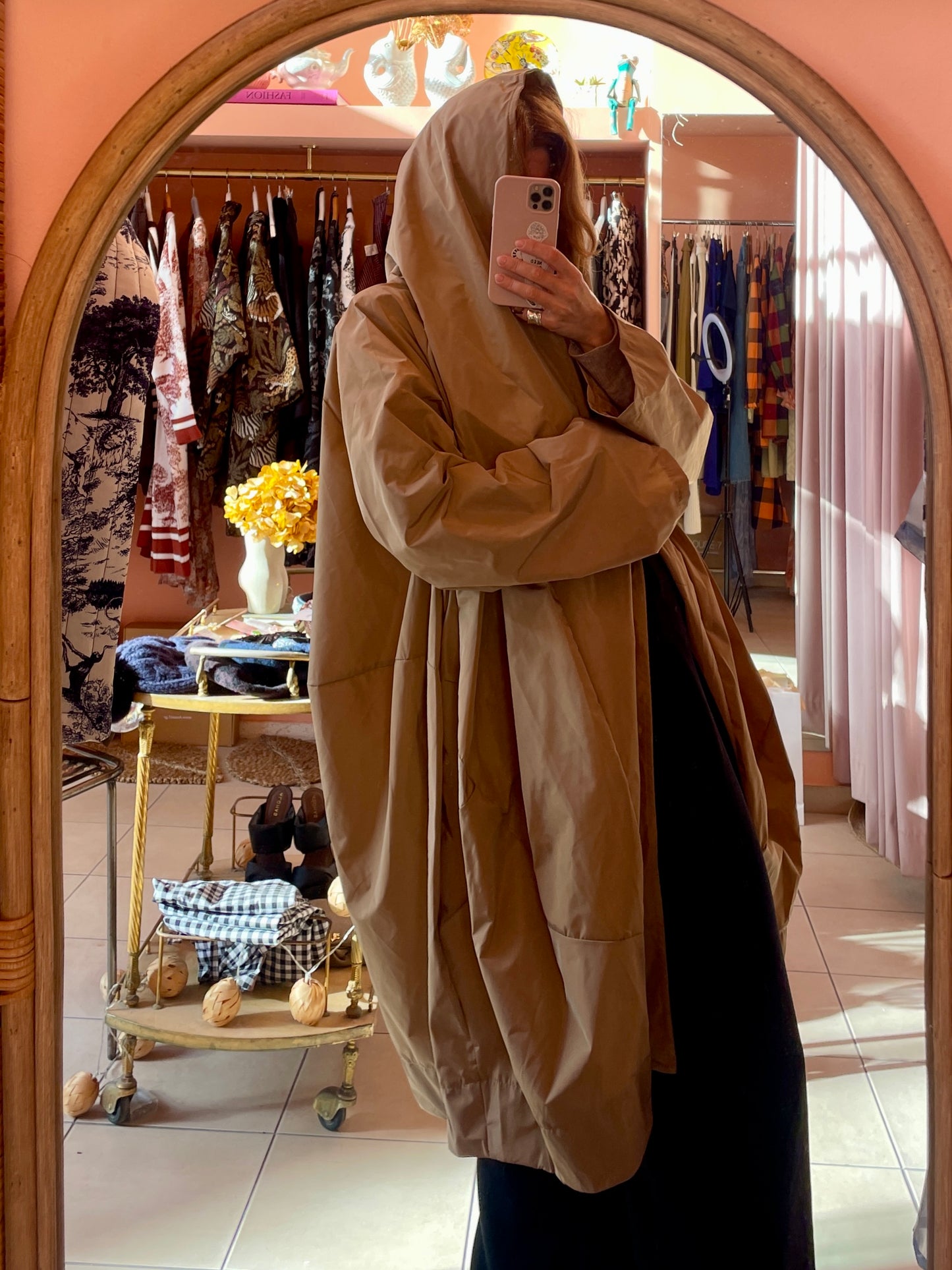 Oversized Hooded Raincoat - Beige