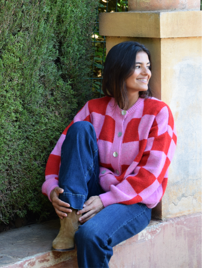 Valentina Knitted Cardigan (Red & Pink)