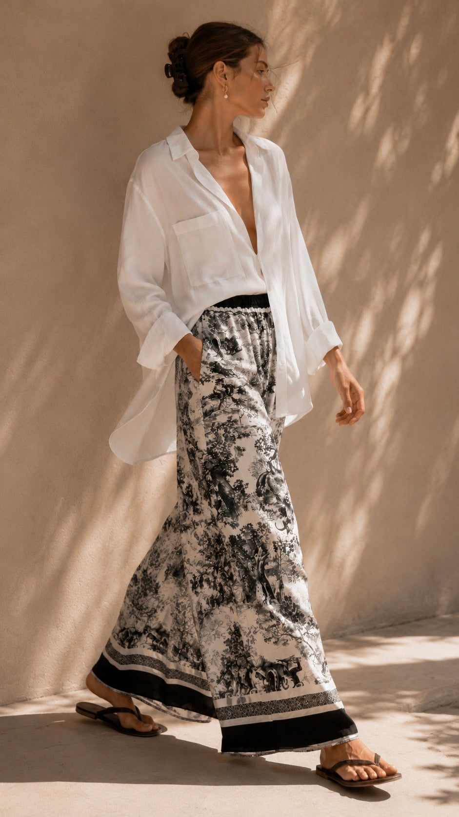 Printed Flowing Pants (Toile de Jouy Black)