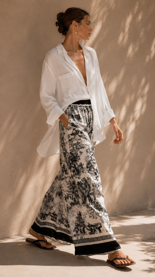 Printed Flowing Pants (Toile de Jouy Black)