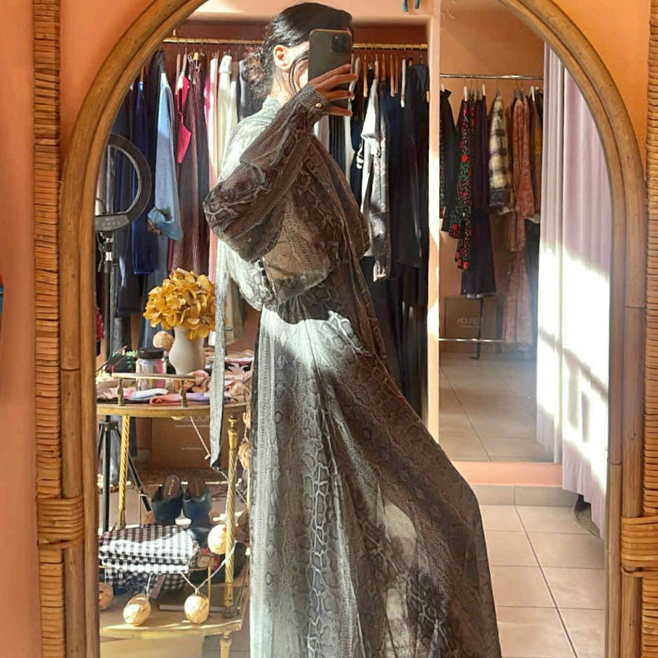 Sheer Oversized Blouse (Snake Grey)