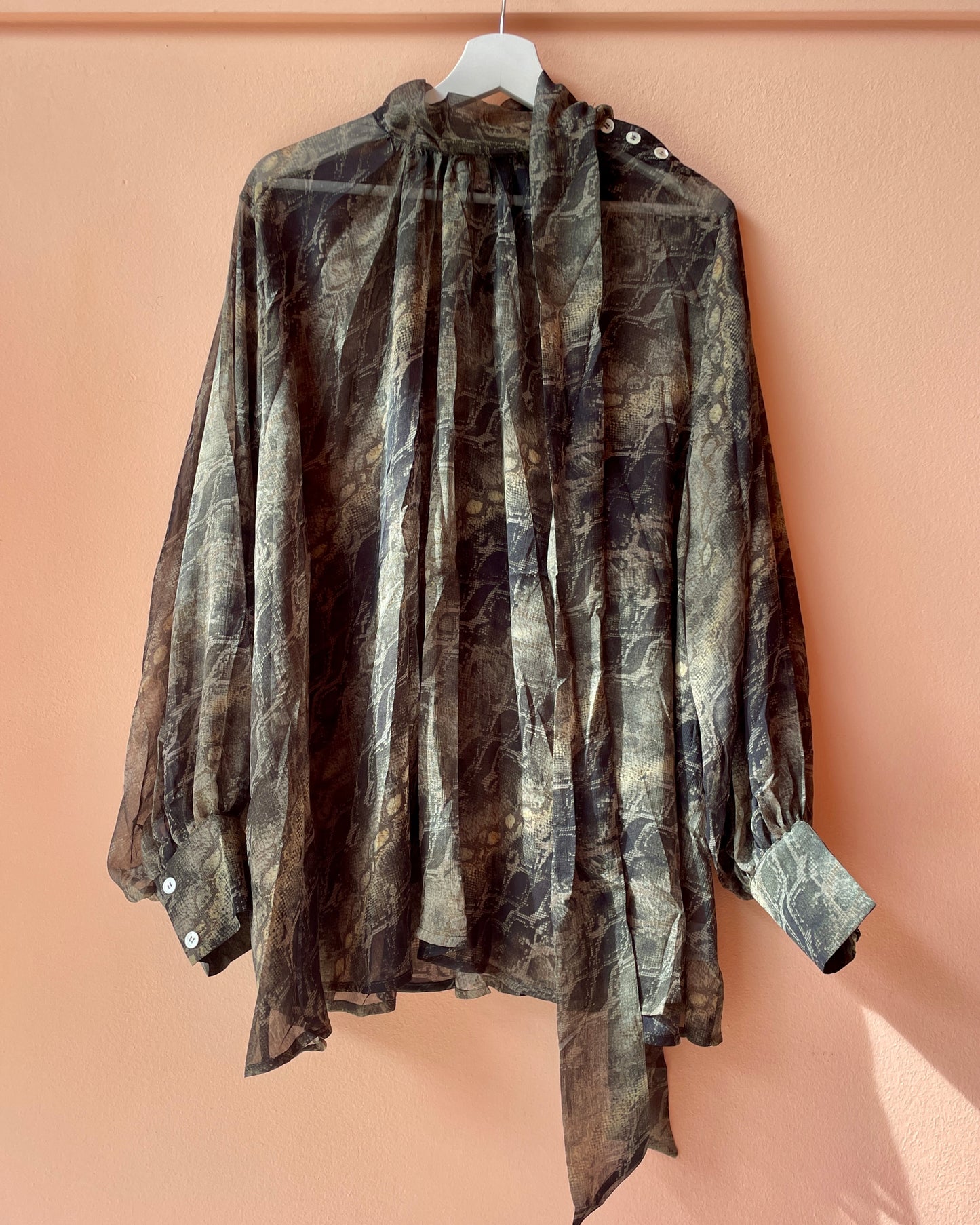 Sheer Oversized Blouse (Snake Green)