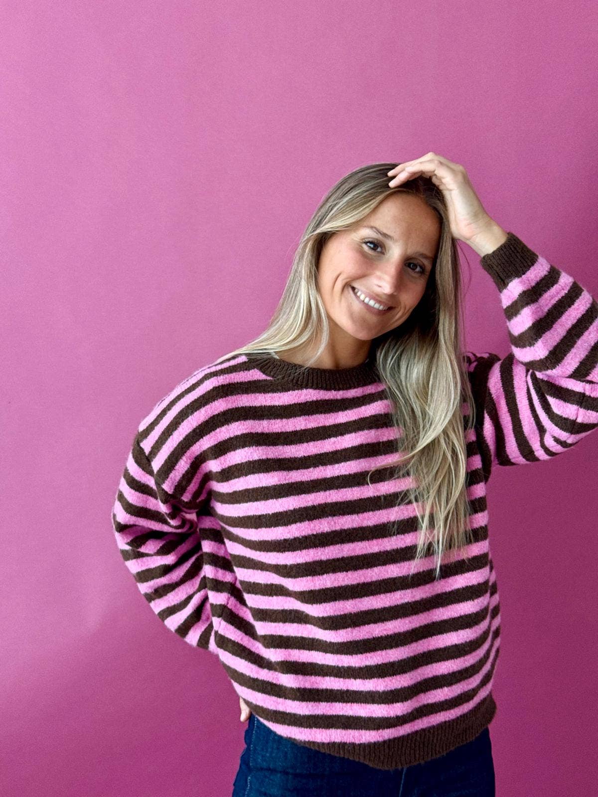 Pia Knitted Sweater (Brown/Pink)