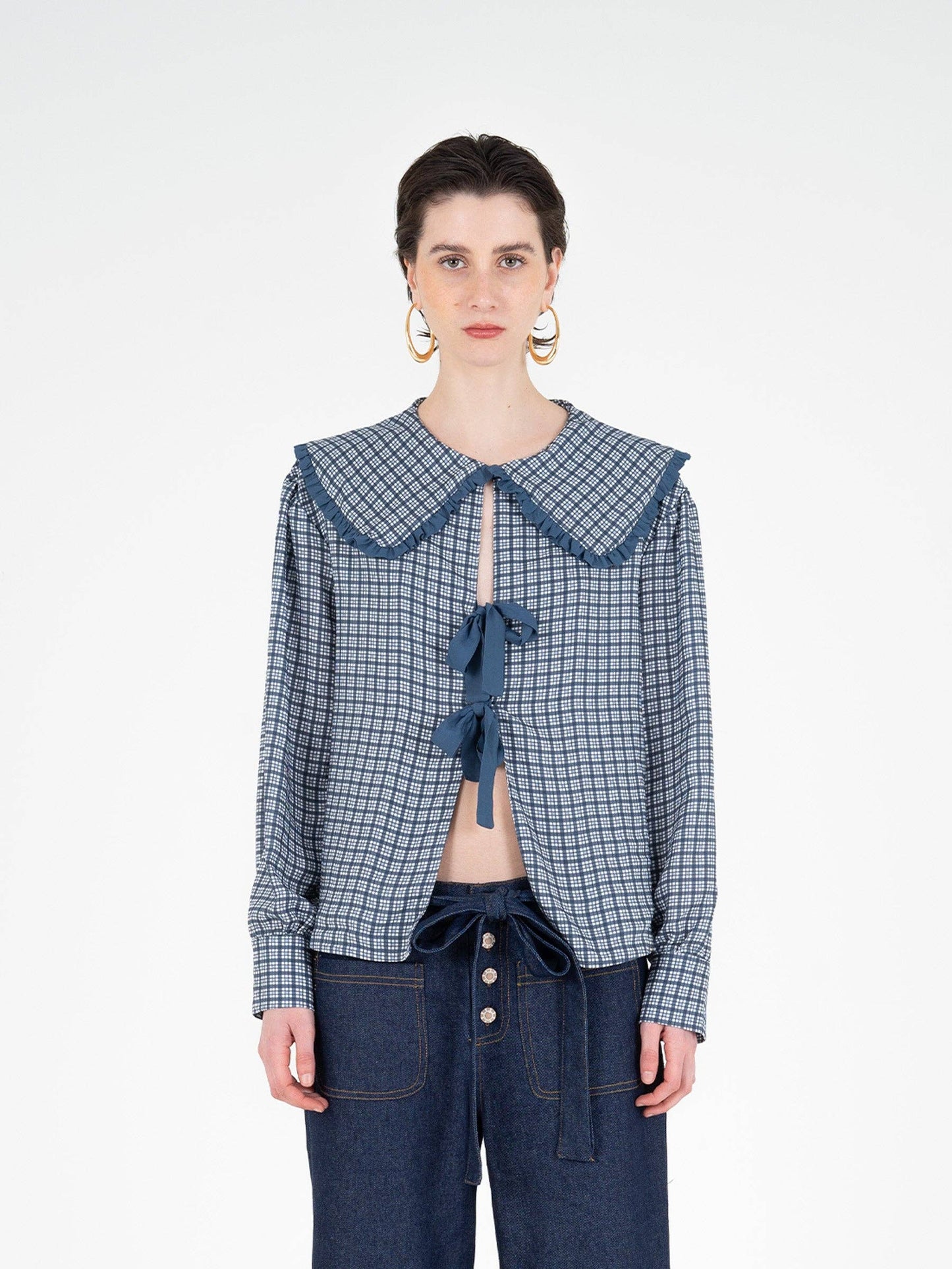 Bow Blouse w/ Maxi Bib Bollar (Mystic Tartan)