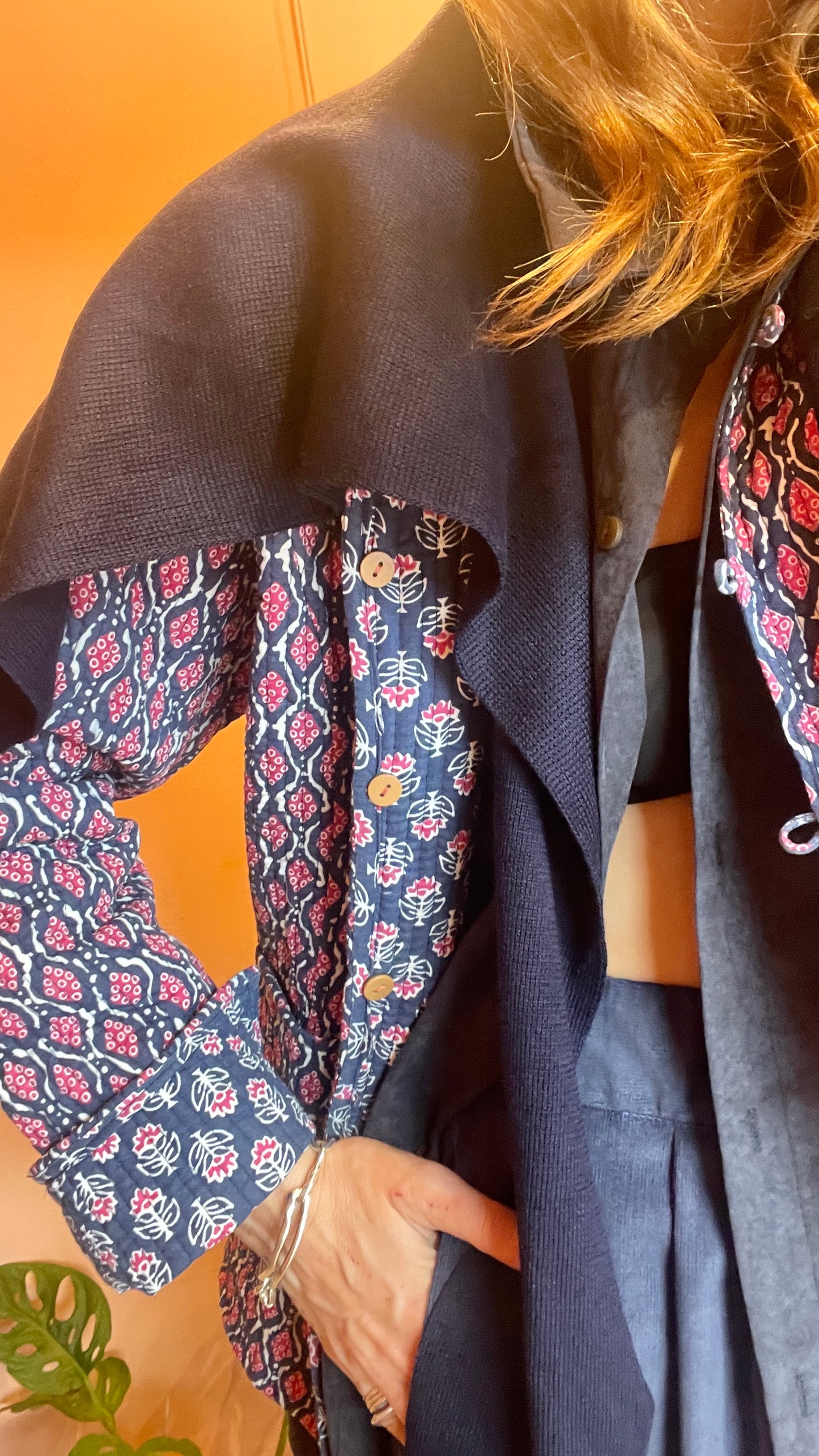 Oversized Shirt w/ Knit Shoulder Panel (Blue)