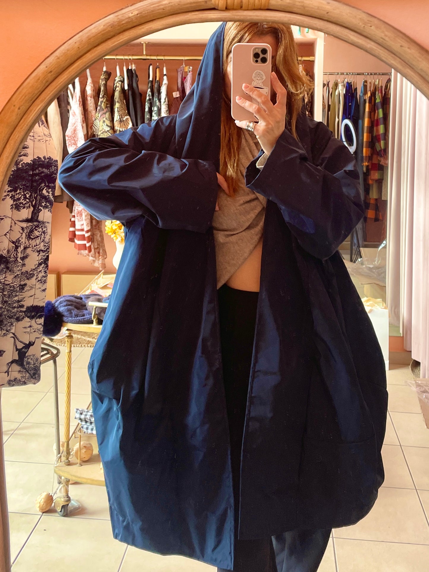 Oversized Hooded Raincoat - Navy Blue
