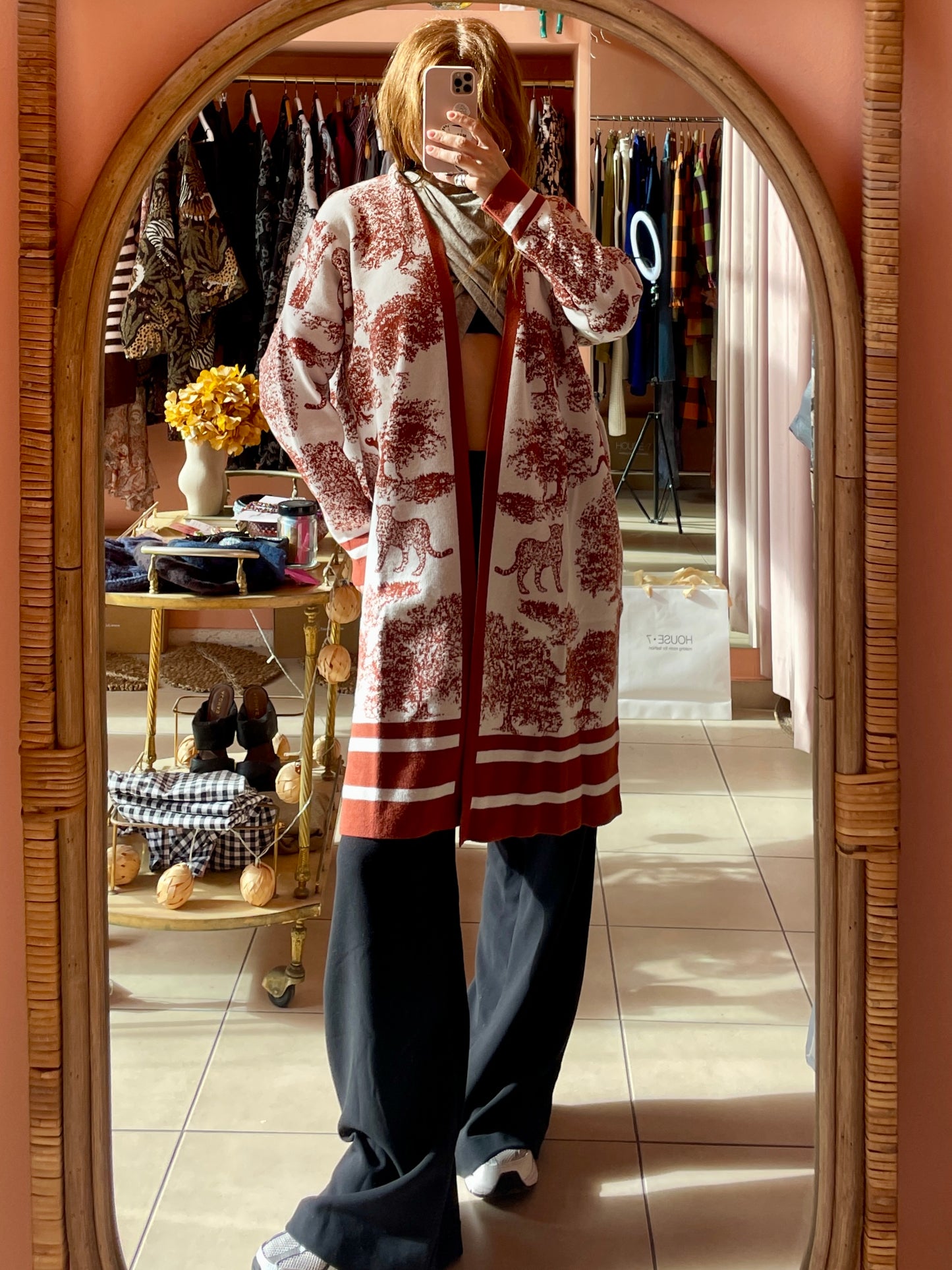 Long Knitted Cardigan - Terracotta