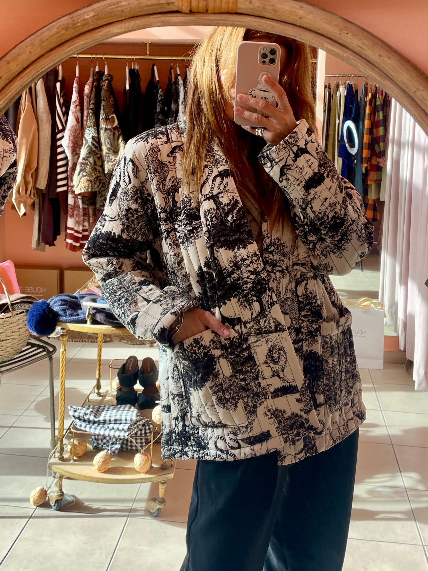 Quilted Printed Jacket - Black