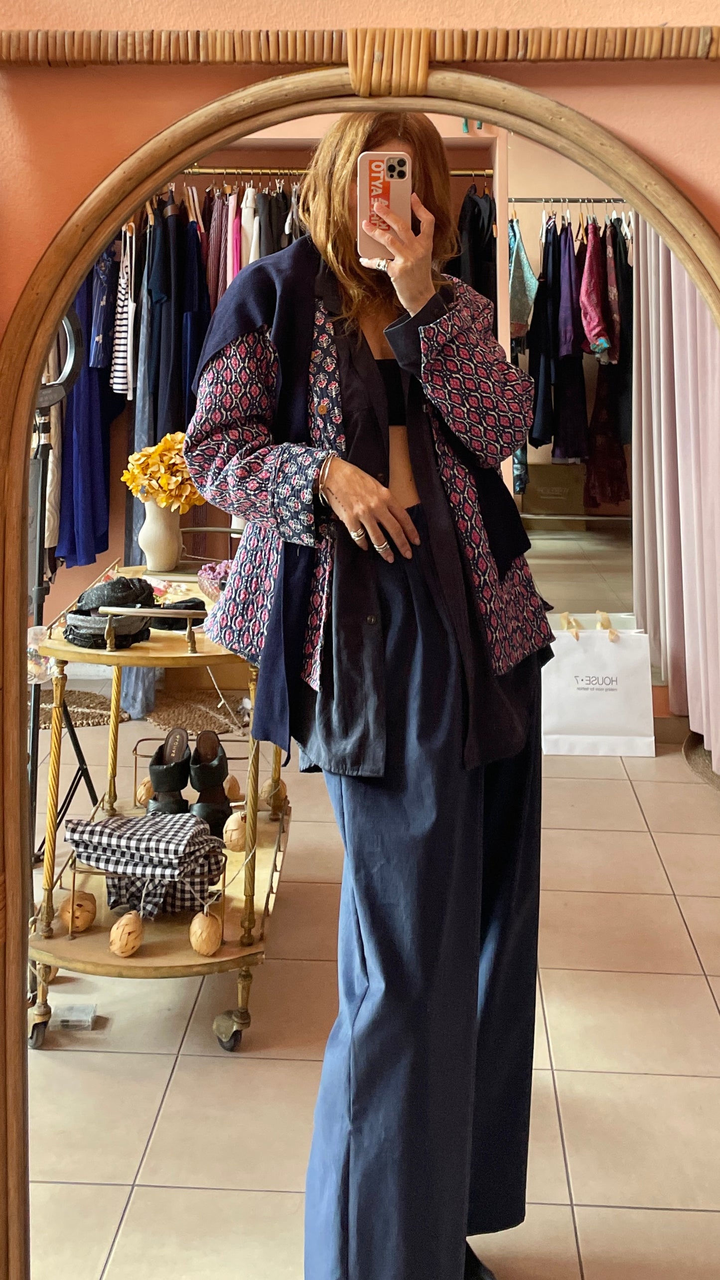 Oversized Shirt w/ Knit Shoulder Panel (Blue)