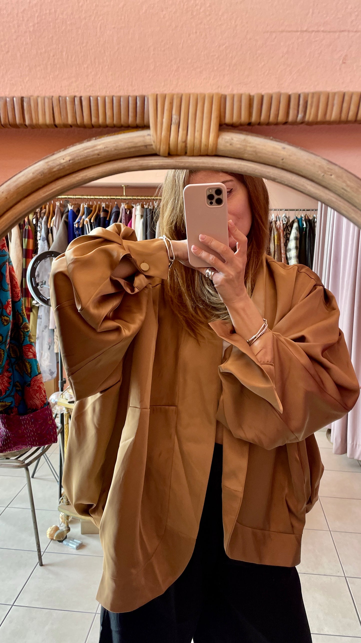 Oversized Satin Jacket (Camel)