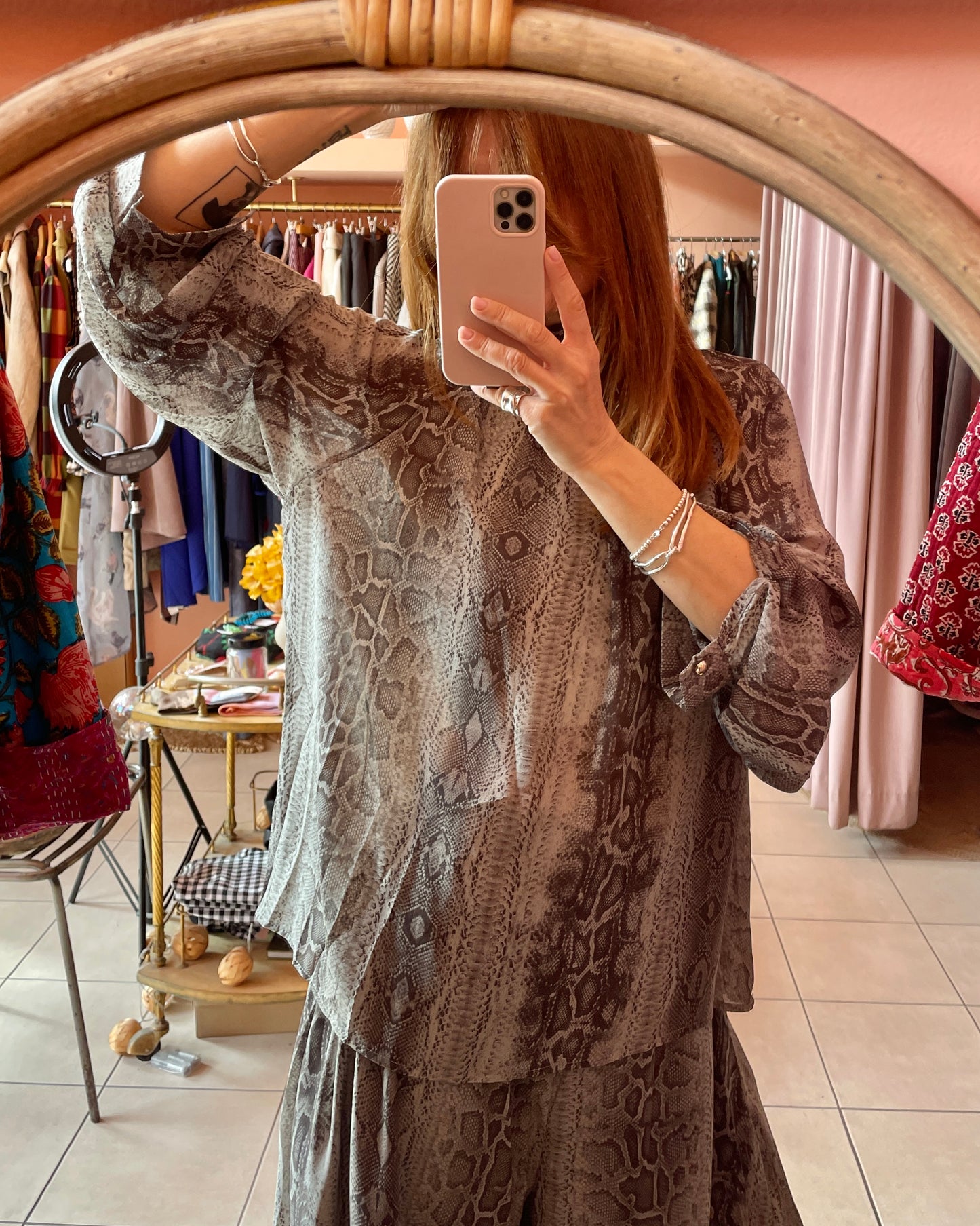 Sheer Oversized Blouse (Snake Grey)