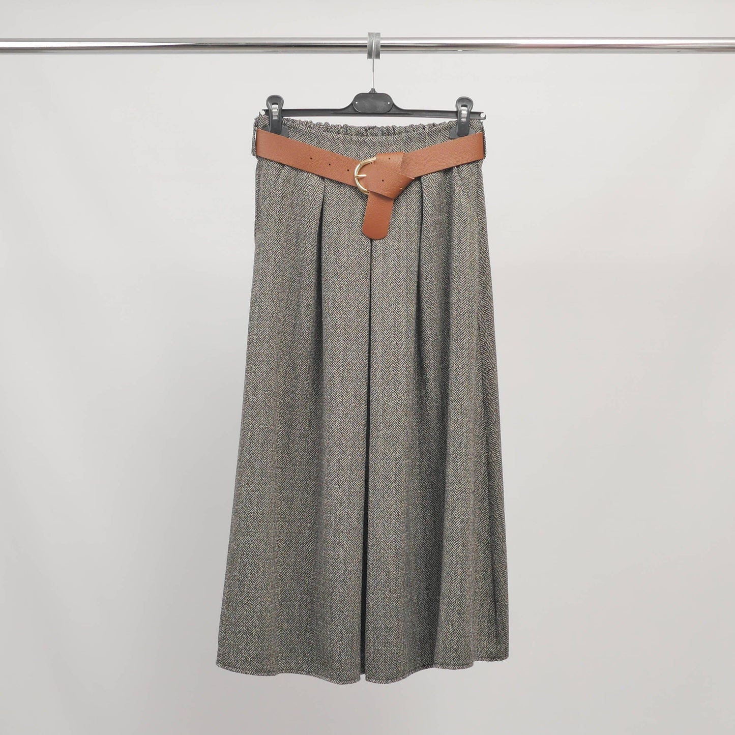 Long Skirt w/ Belt - Grey