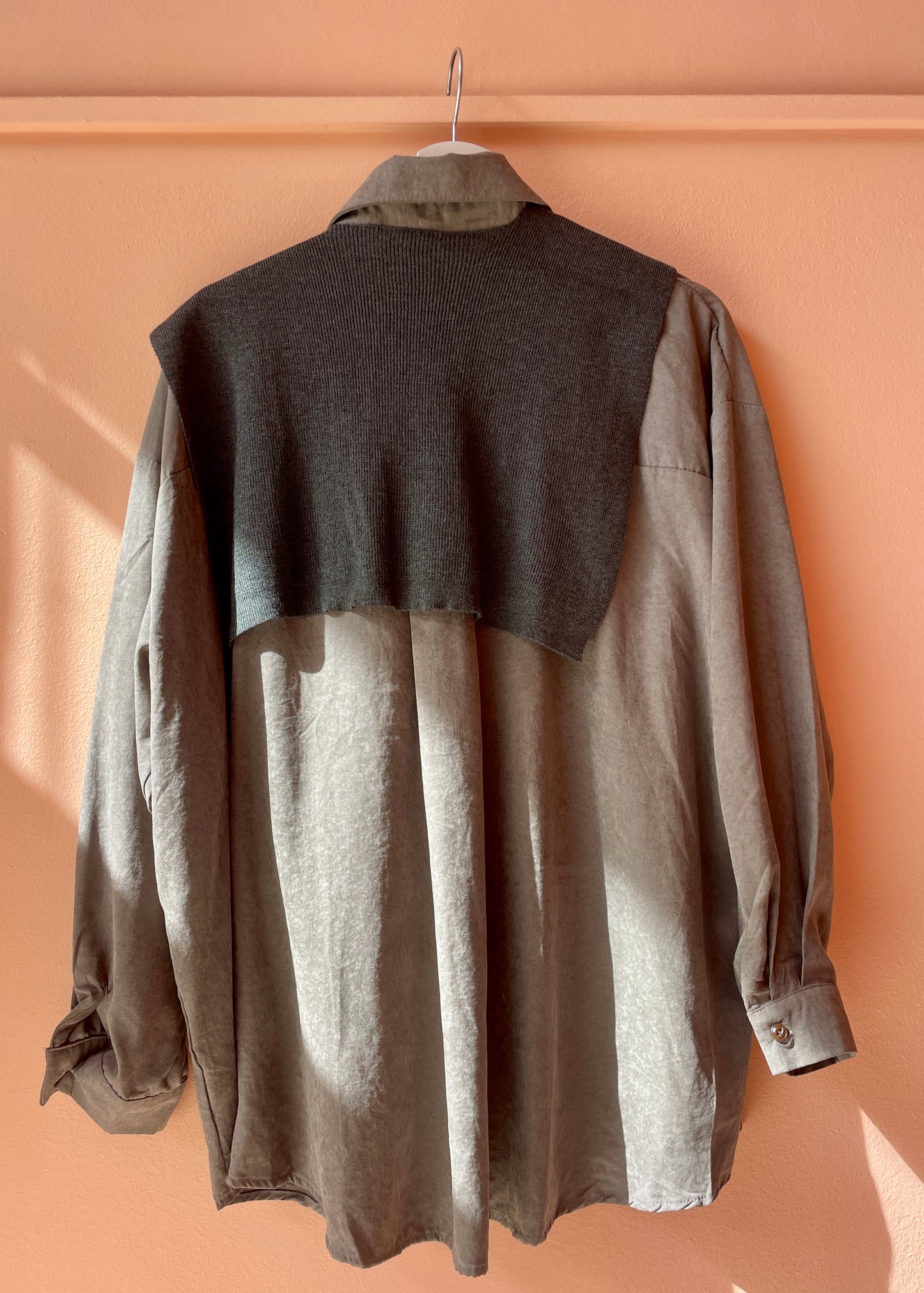 Oversized Shirt w/ Knit Shoulder Panel (Grey)