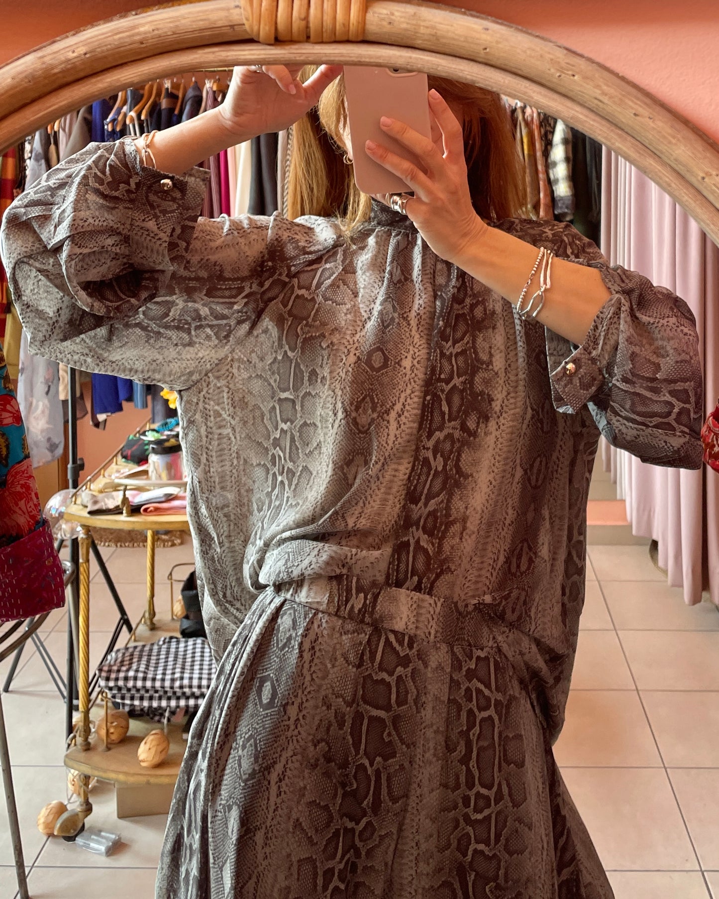 Sheer Oversized Blouse (Snake Grey)