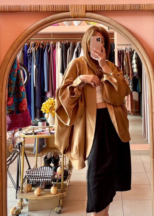 Oversized Satin Jacket (Camel)