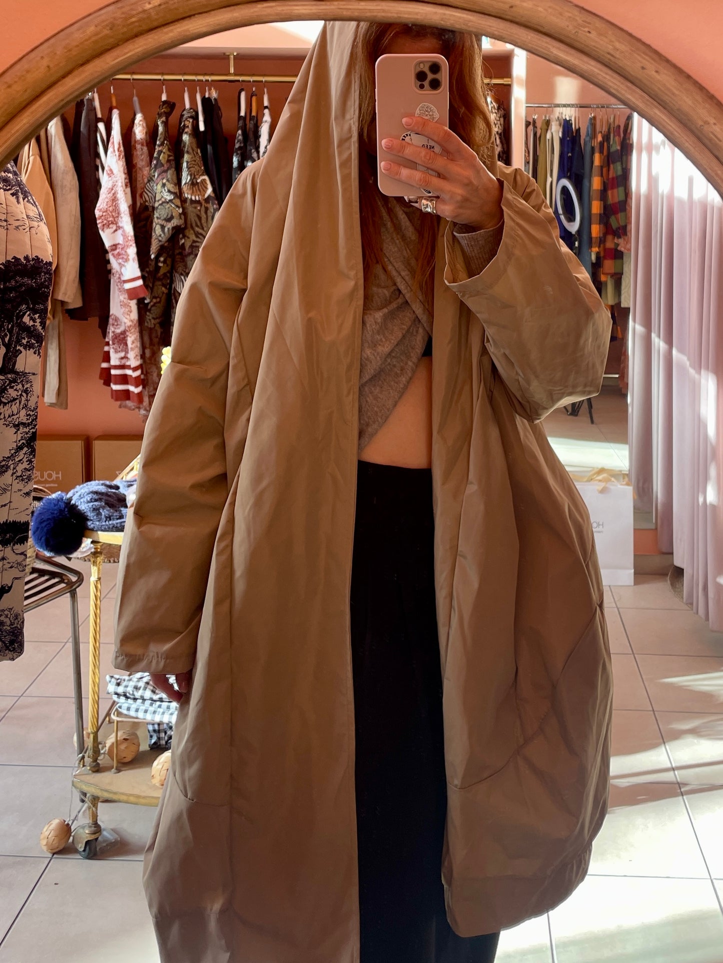 Oversized Hooded Raincoat - Beige