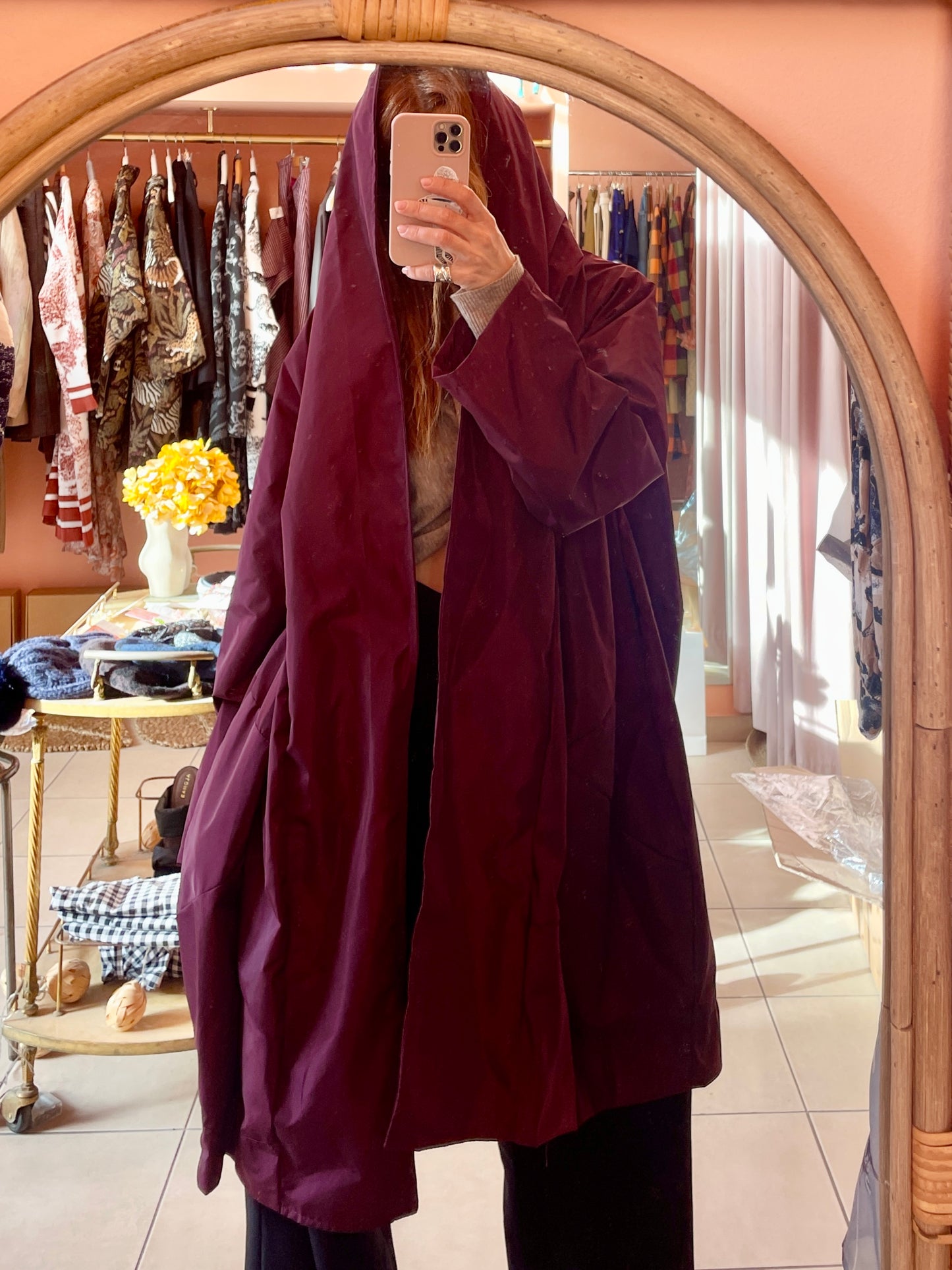 Oversized Hooded Raincoat - Prune