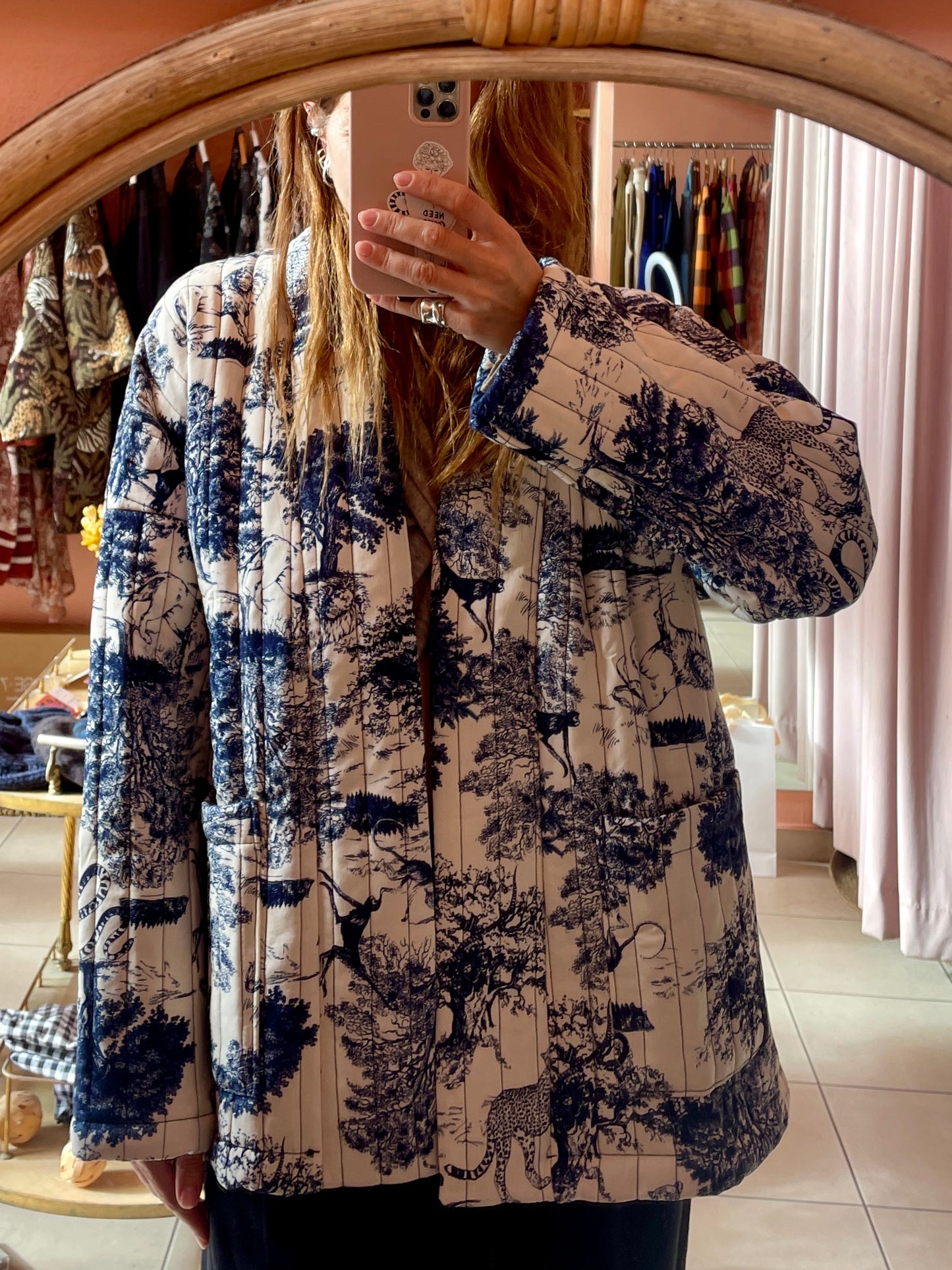 Quilted Printed Jacket - Navy Blue