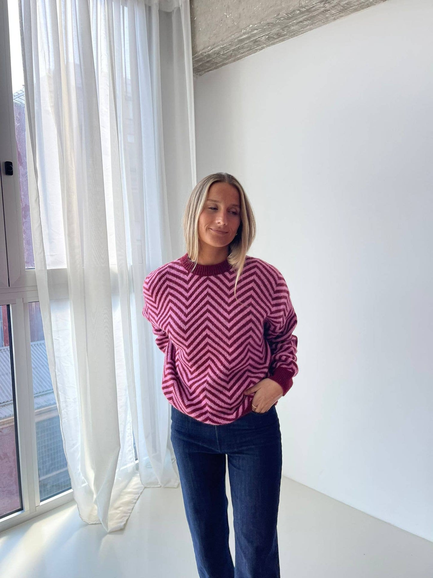 Leonor Knitted Sweater (Burgundy/Pink)