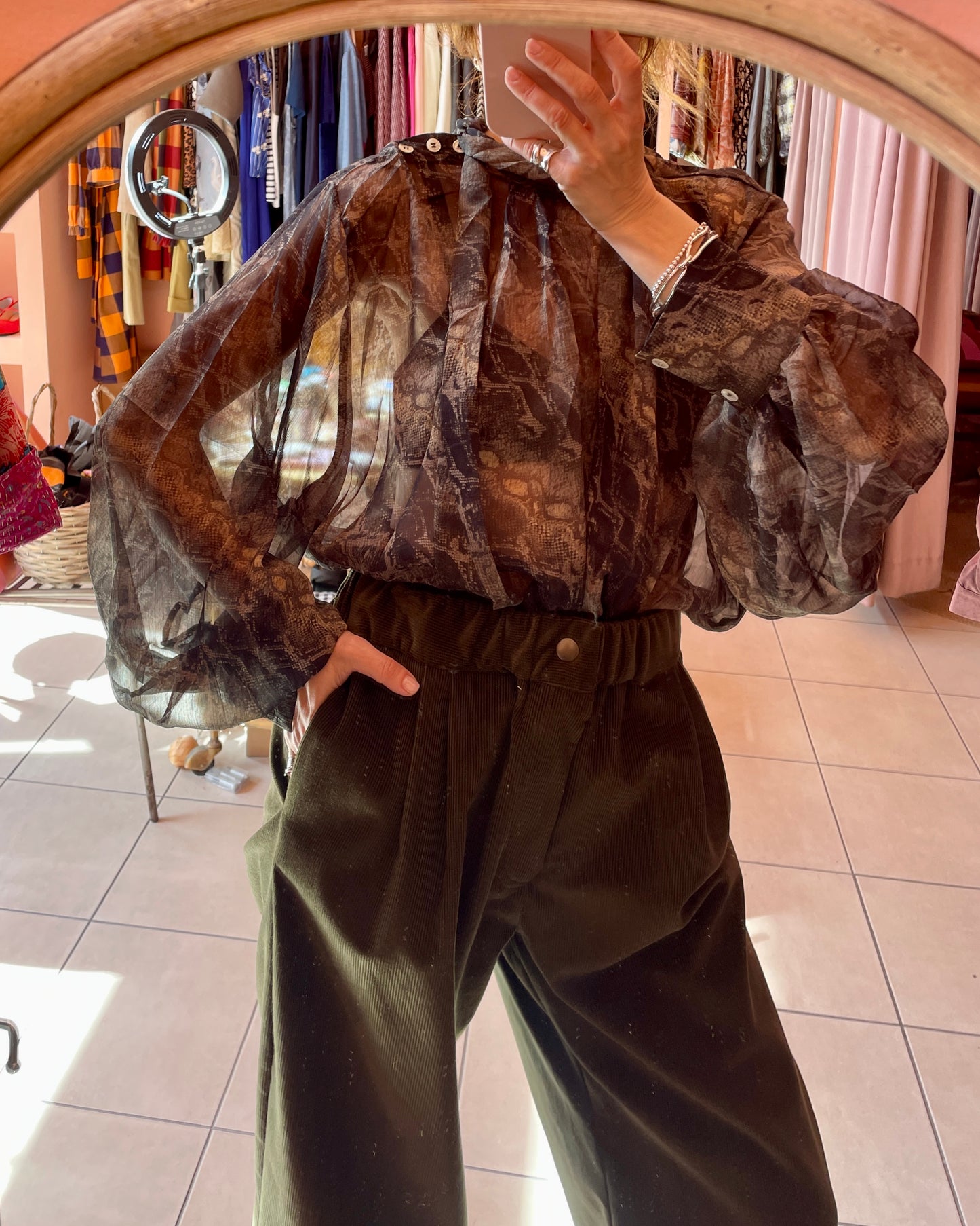 Sheer Oversized Blouse (Snake Green)