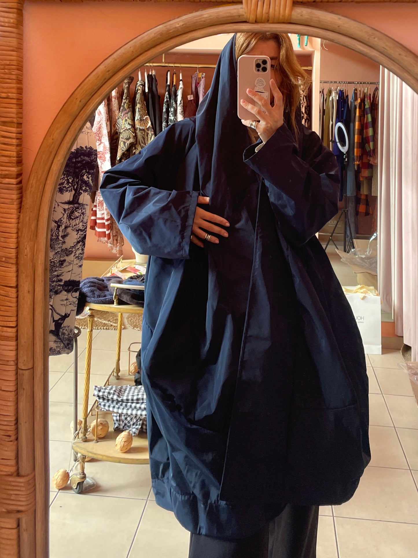 Oversized Hooded Raincoat - Navy Blue