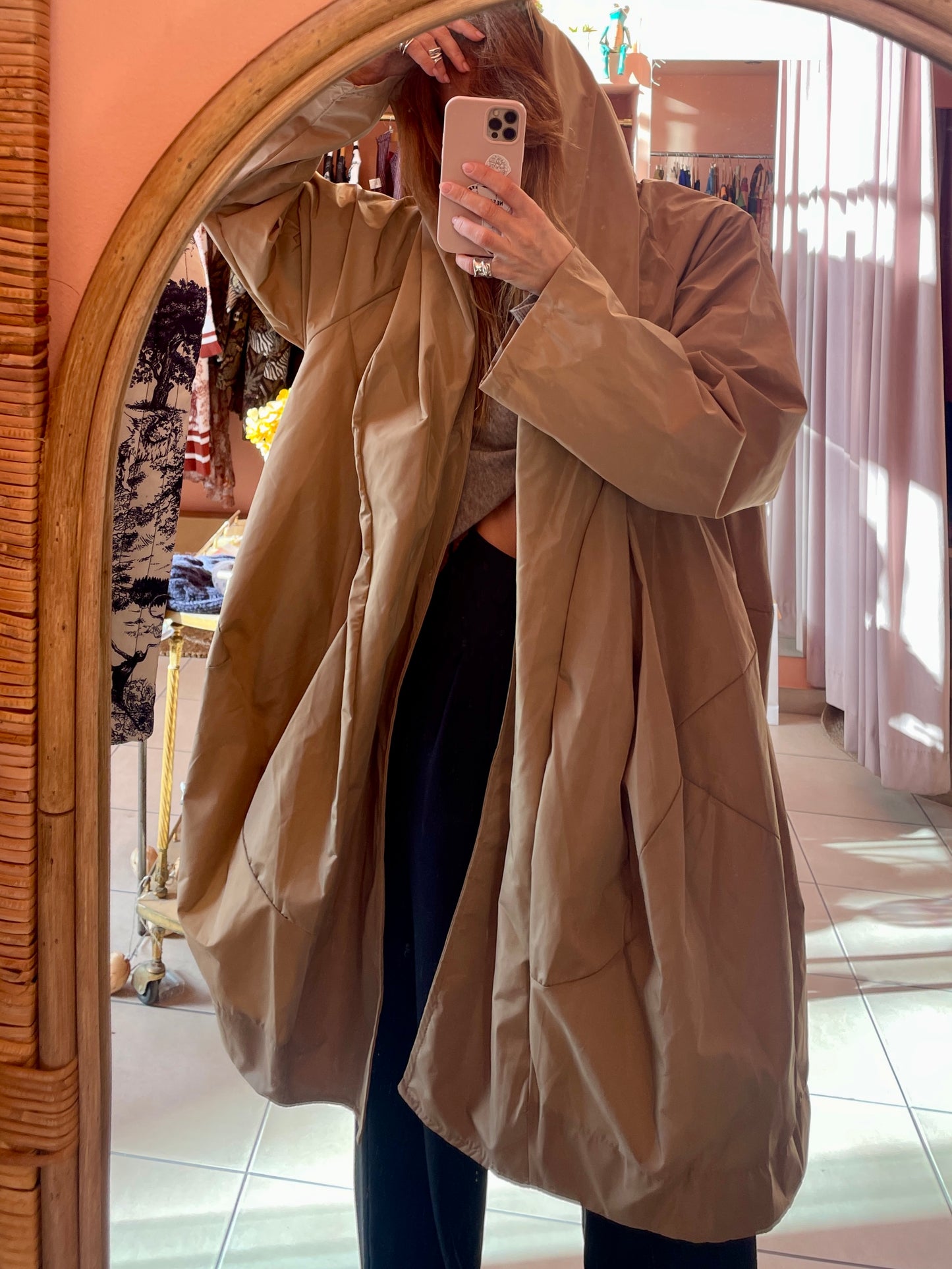 Oversized Hooded Raincoat - Beige