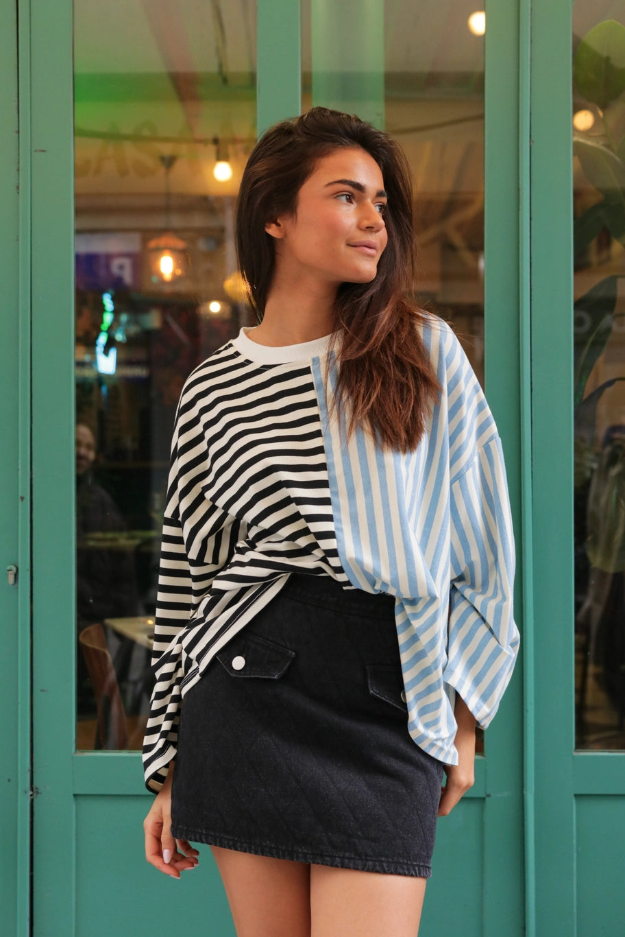 Blue/Black Striped Top