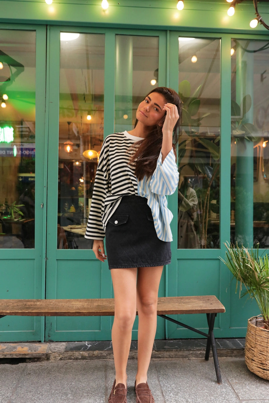 Blue/Black Striped Top