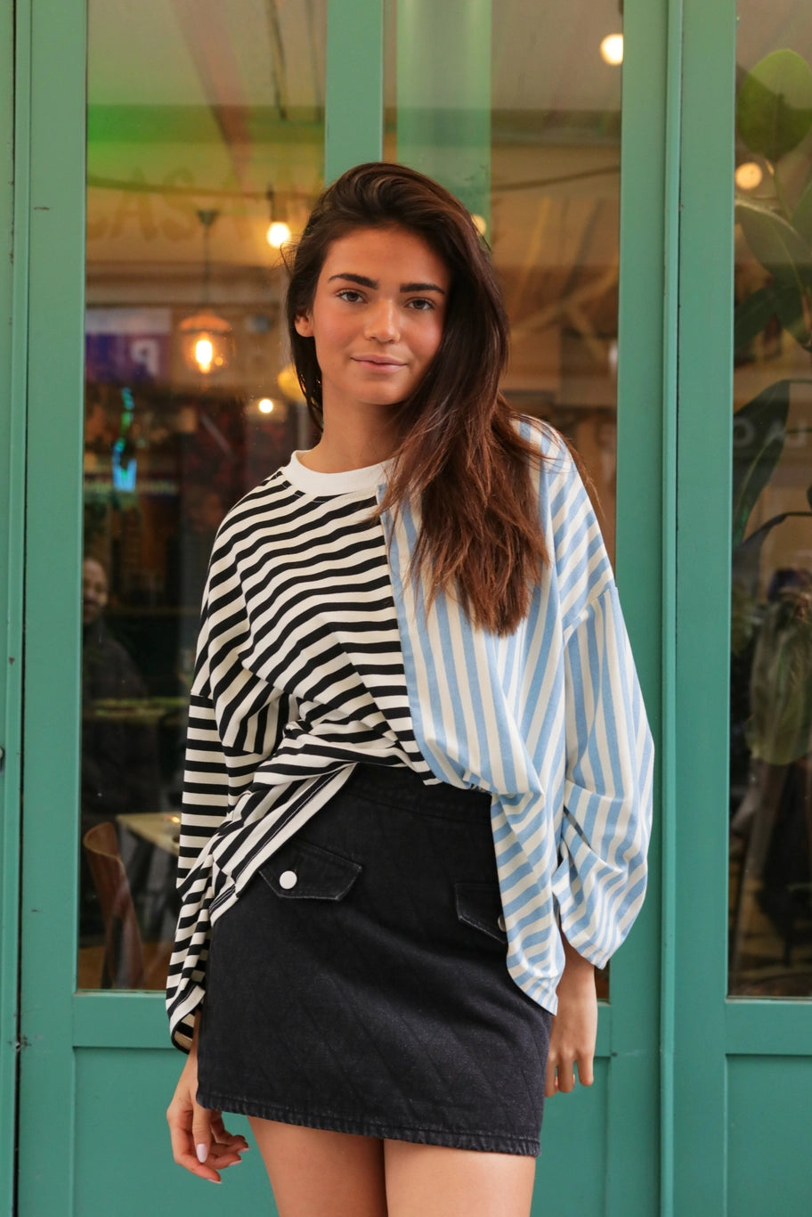 Blue/Black Striped Top
