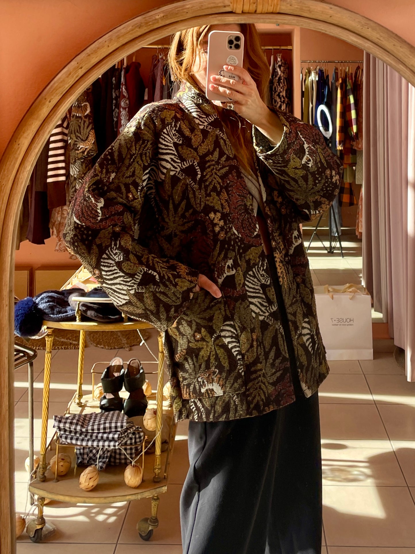 Oversized Short Jacquard Jacket - Jungle Khaki