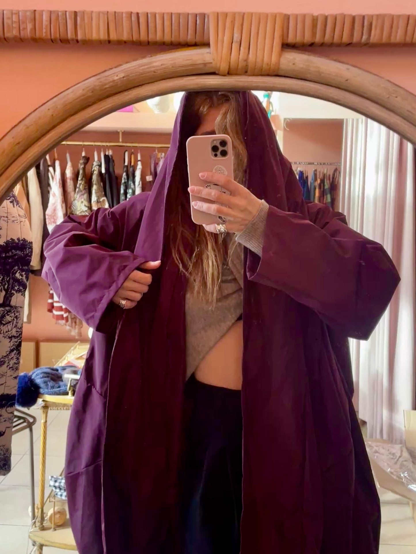 Oversized Hooded Raincoat - Prune