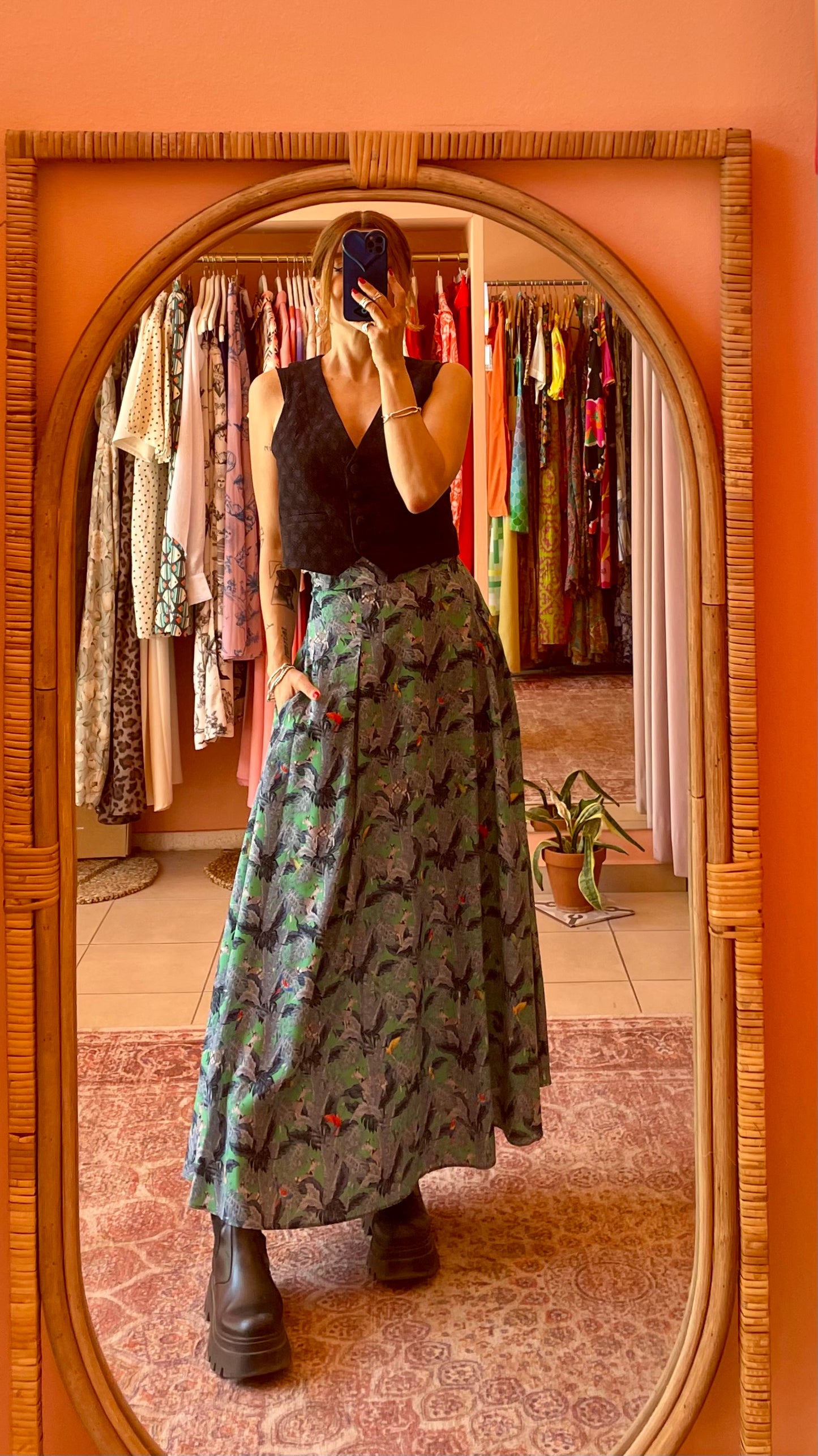 Printed Balloon Skirt (green)